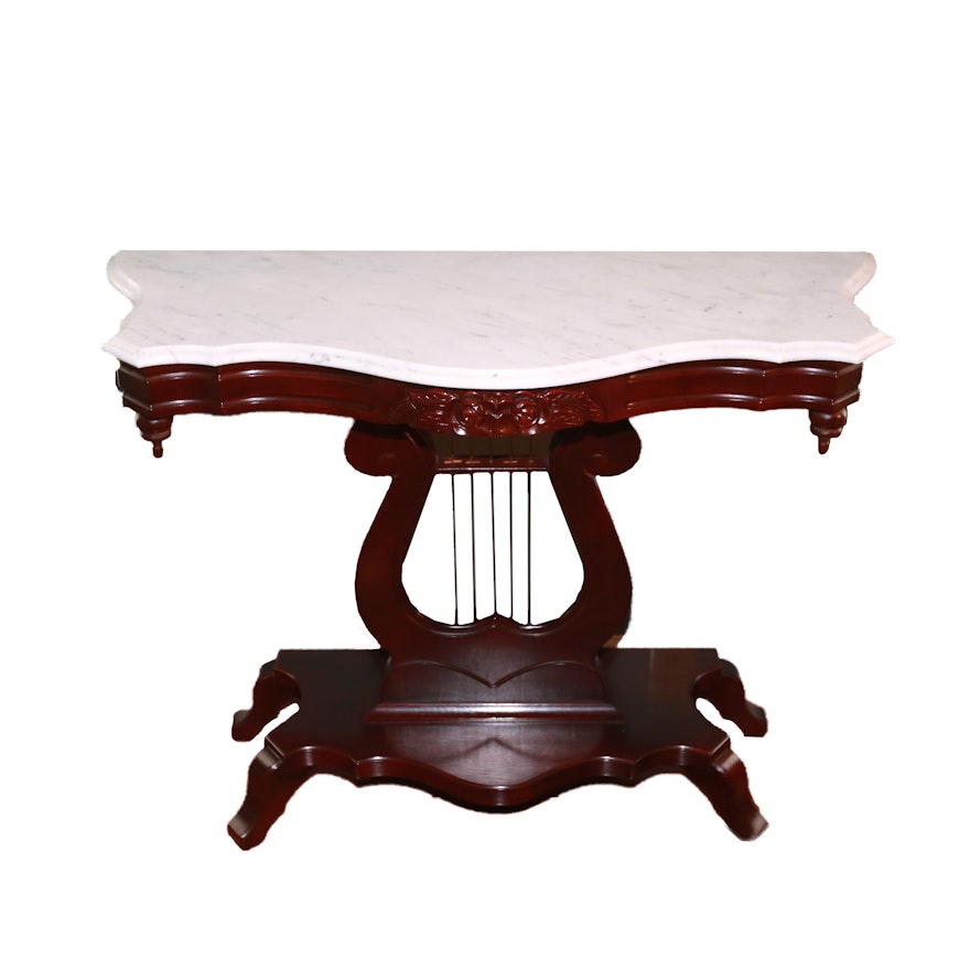 Vintage Victorian Style Marble Top Lyre Table