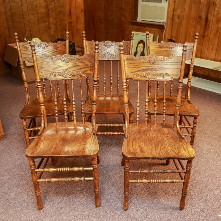 Pressed Back Oak Dining Chairs