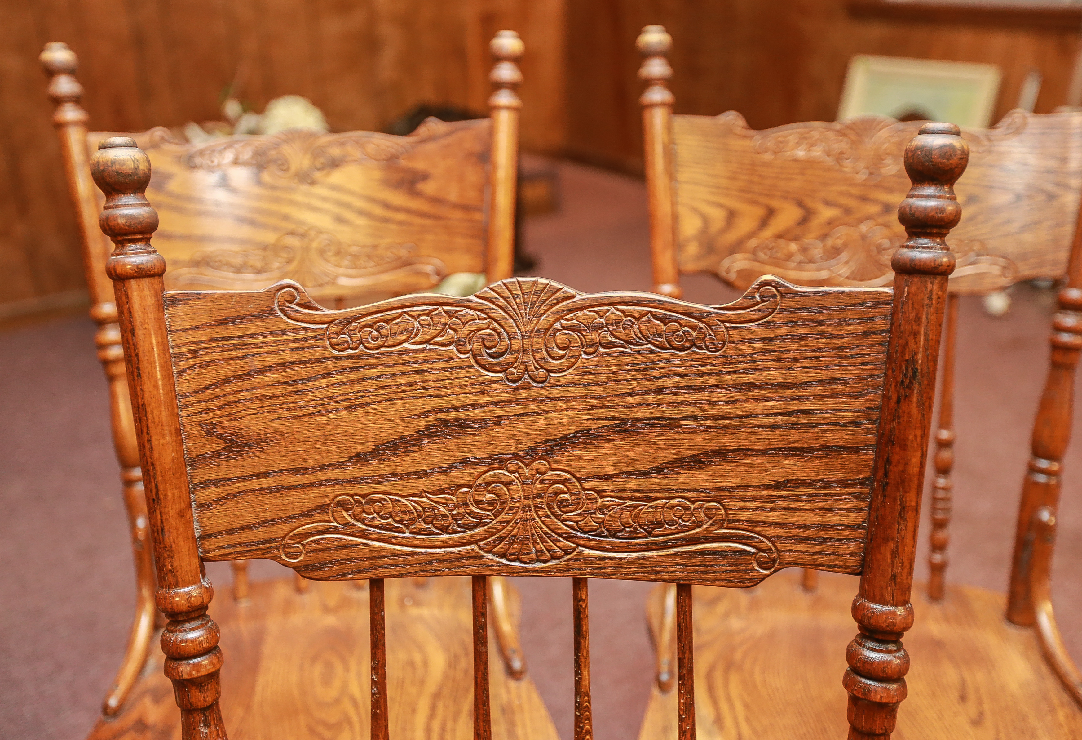 Pressed Back Oak Dining Chairs