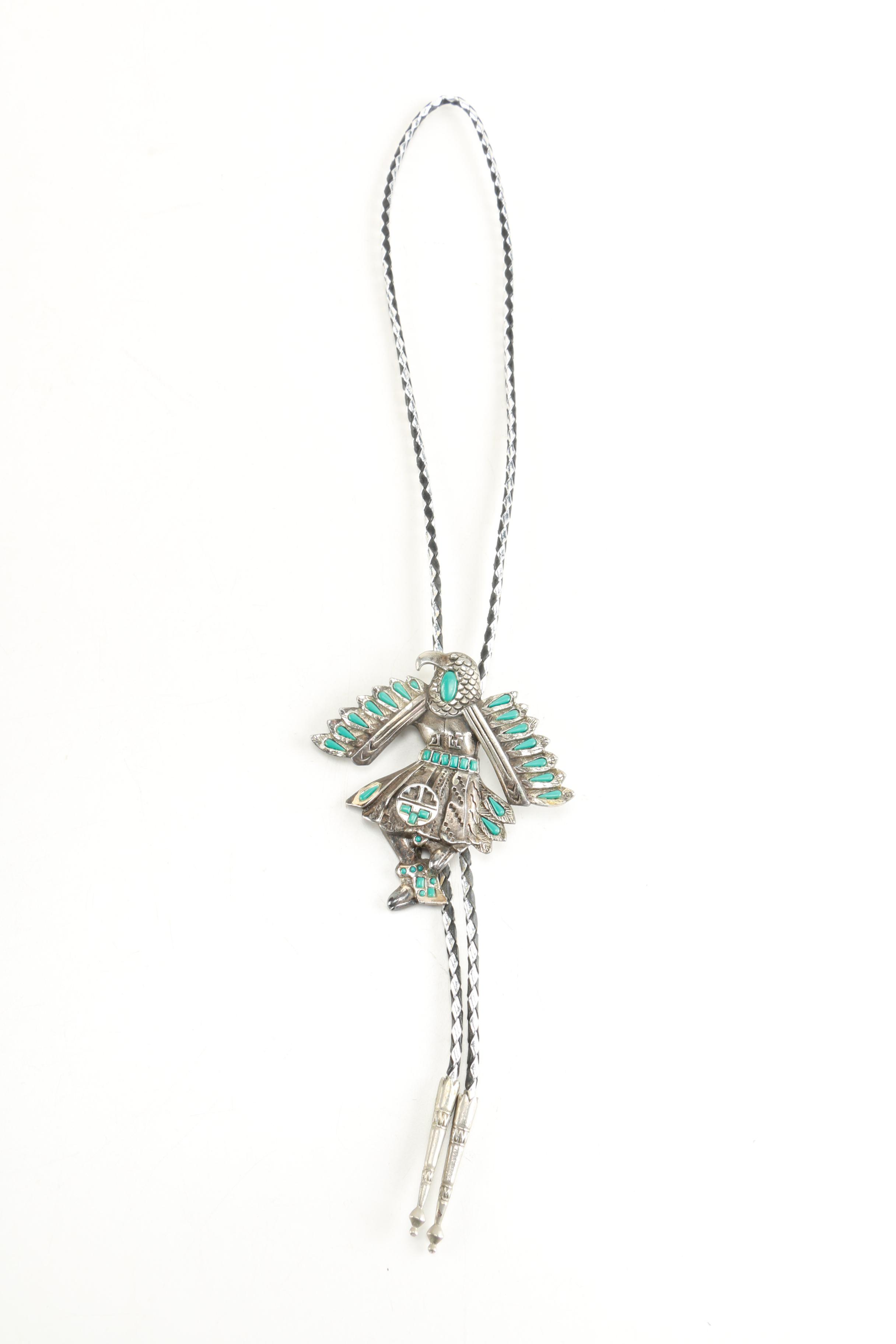 Silver Tone Turquoise Style Bolo Tie