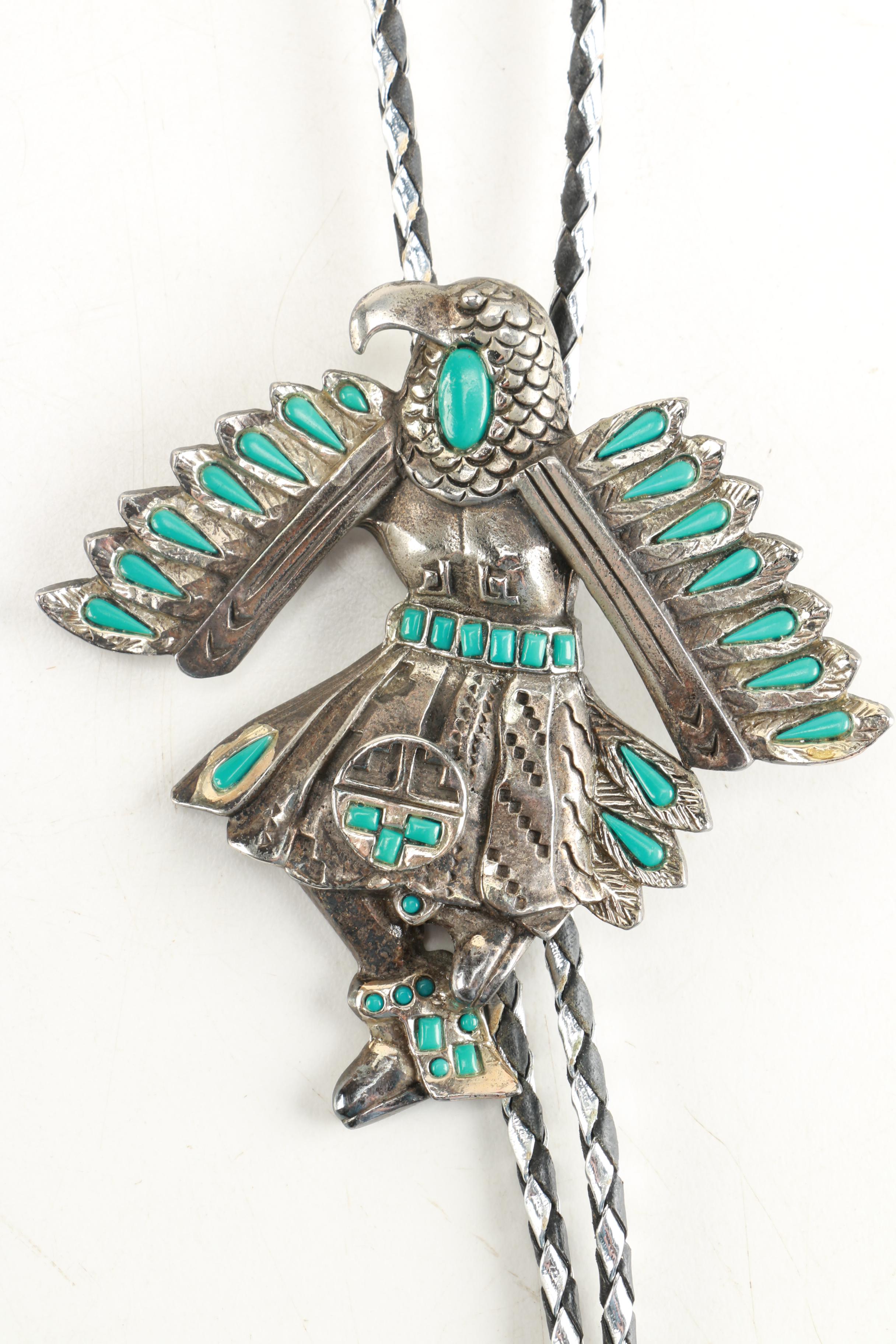 Silver Tone Turquoise Style Bolo Tie