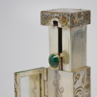 Antique 800 Silver and Malachite Lipstick Case by U. Bellini