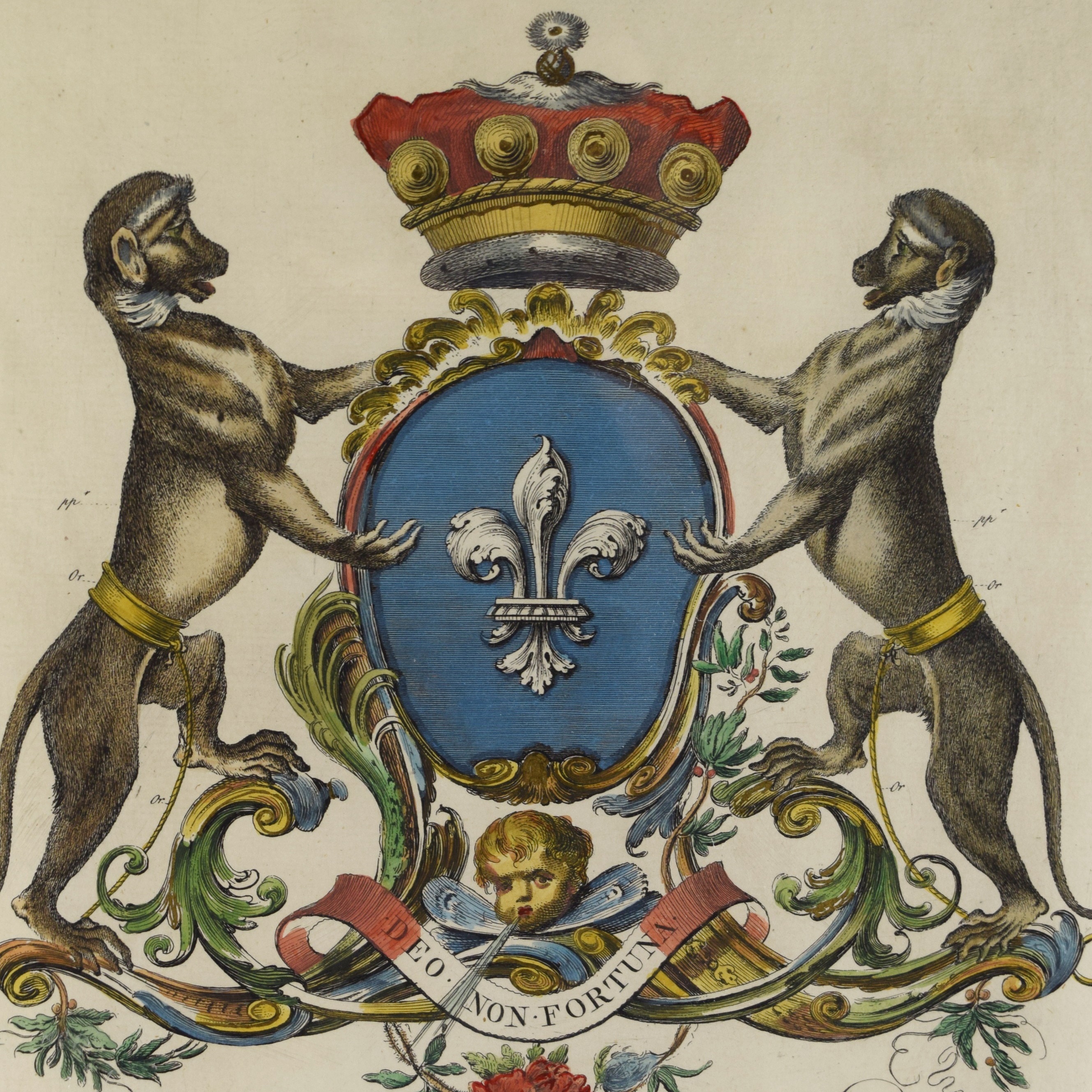 18th Century Hand Colored English Heraldic Bookplate, Henry Digby