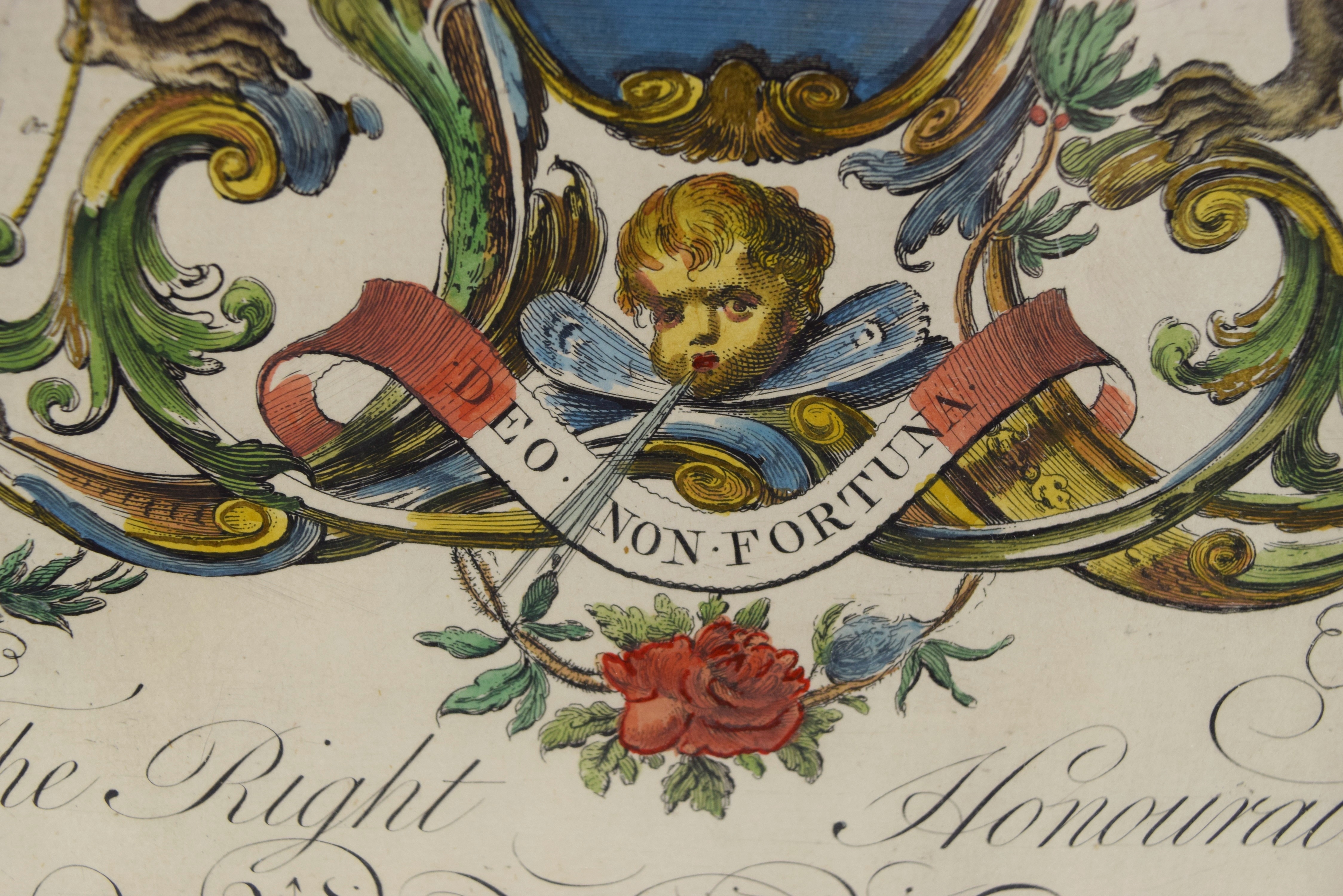 18th Century Hand Colored English Heraldic Bookplate, Henry Digby