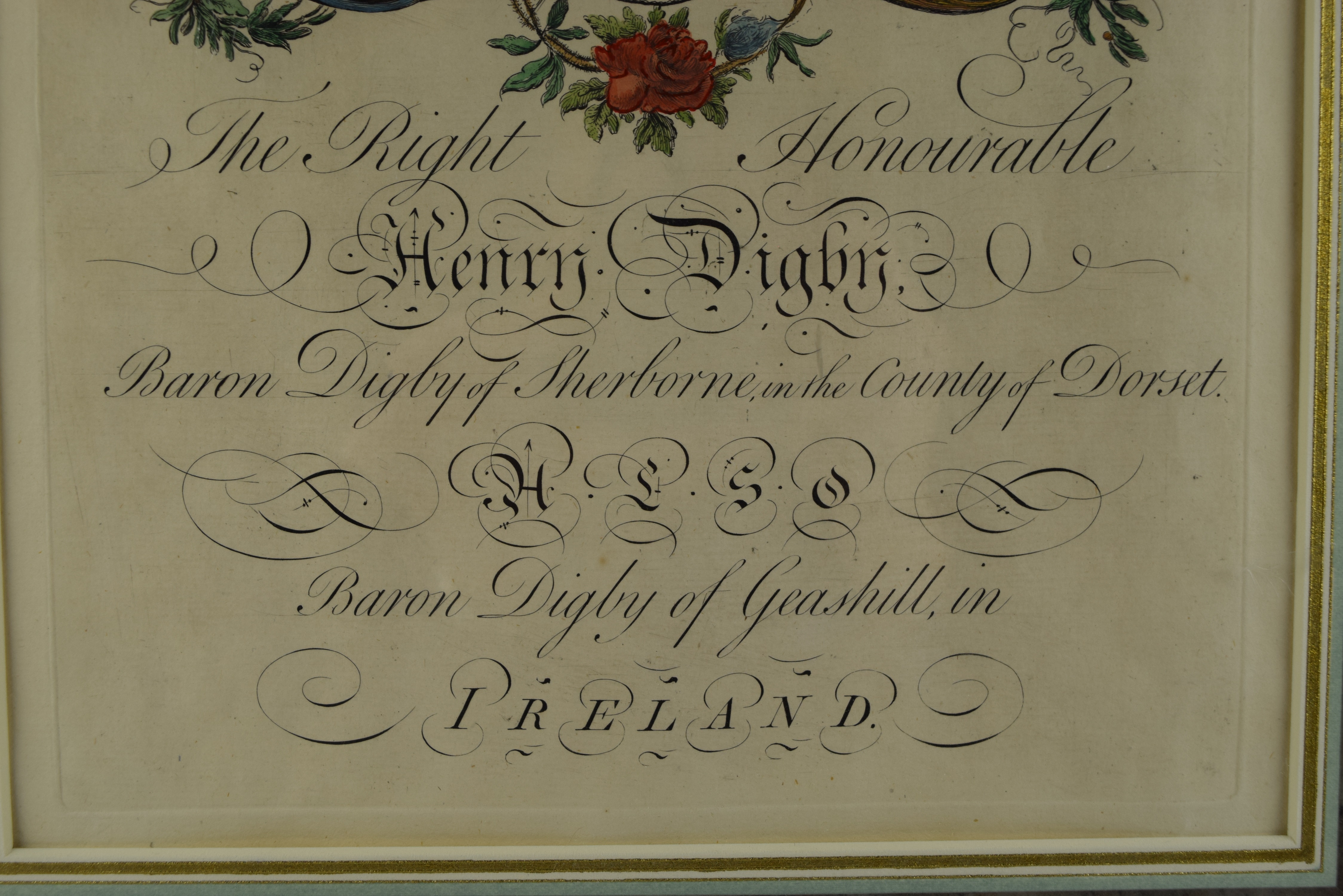 18th Century Hand Colored English Heraldic Bookplate, Henry Digby