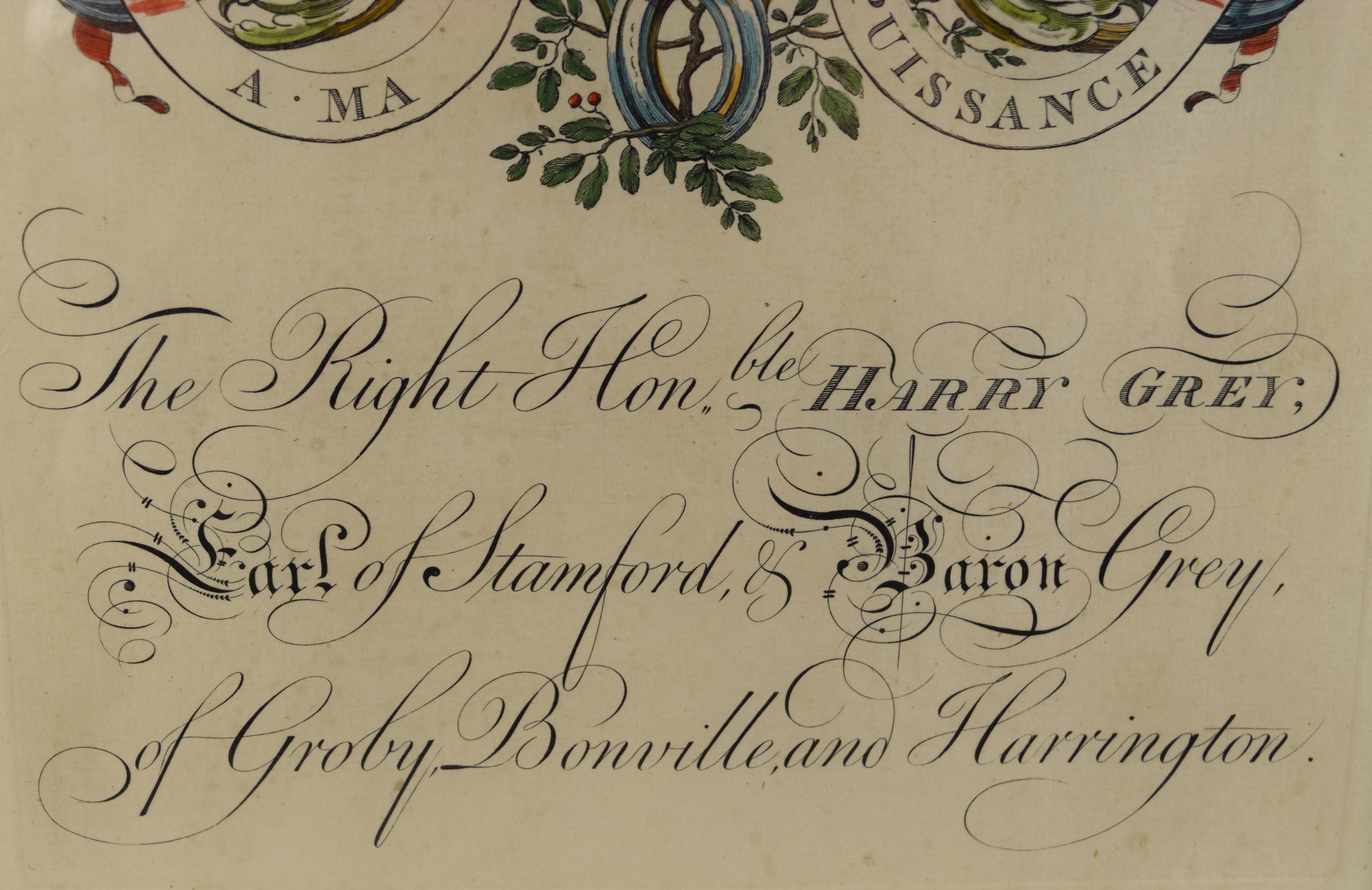 18th Century English Heraldic Bookplate, Earl Harry Grey