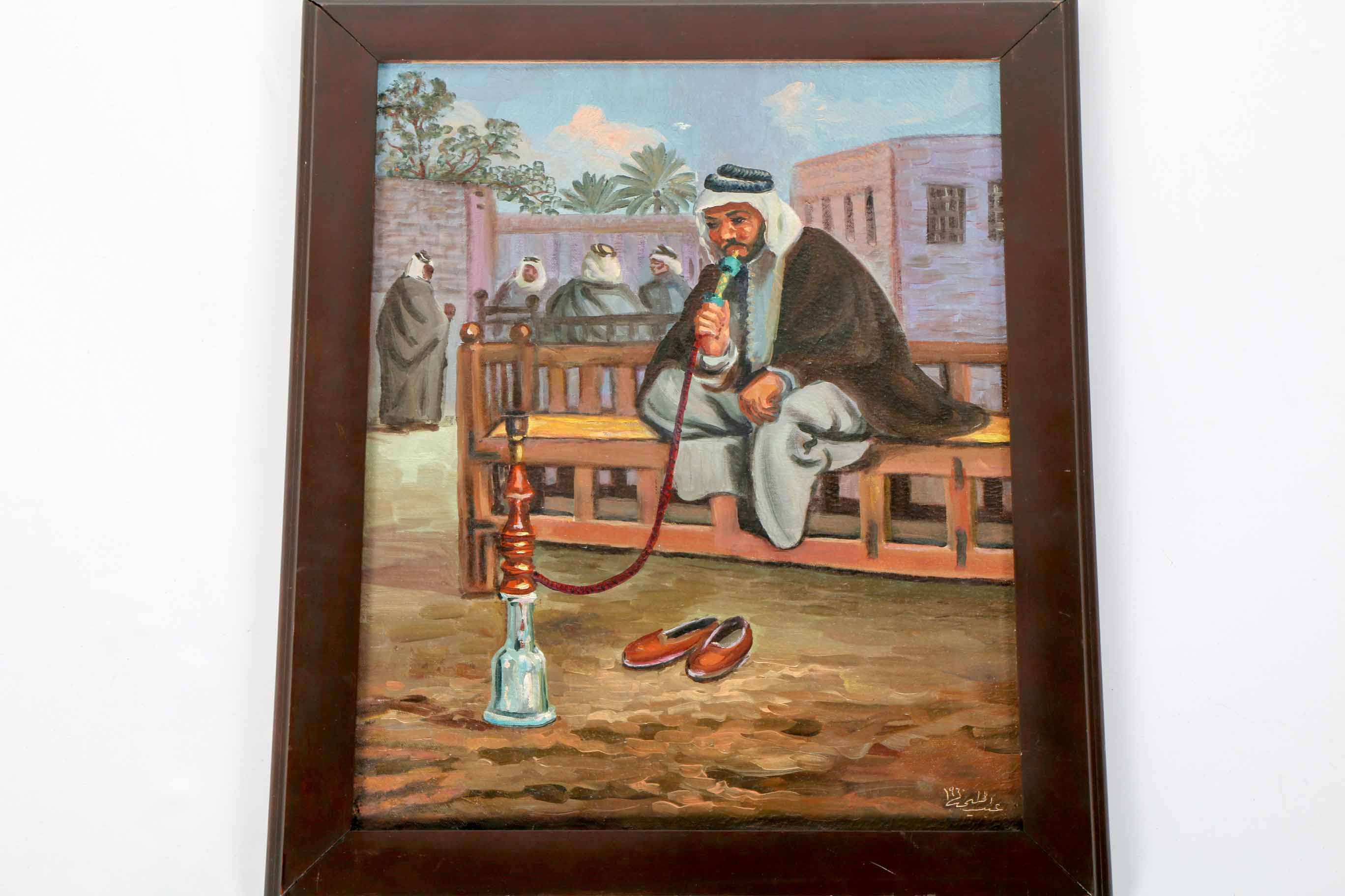 Original Signed Oil Painting of Man Smoking Hookah