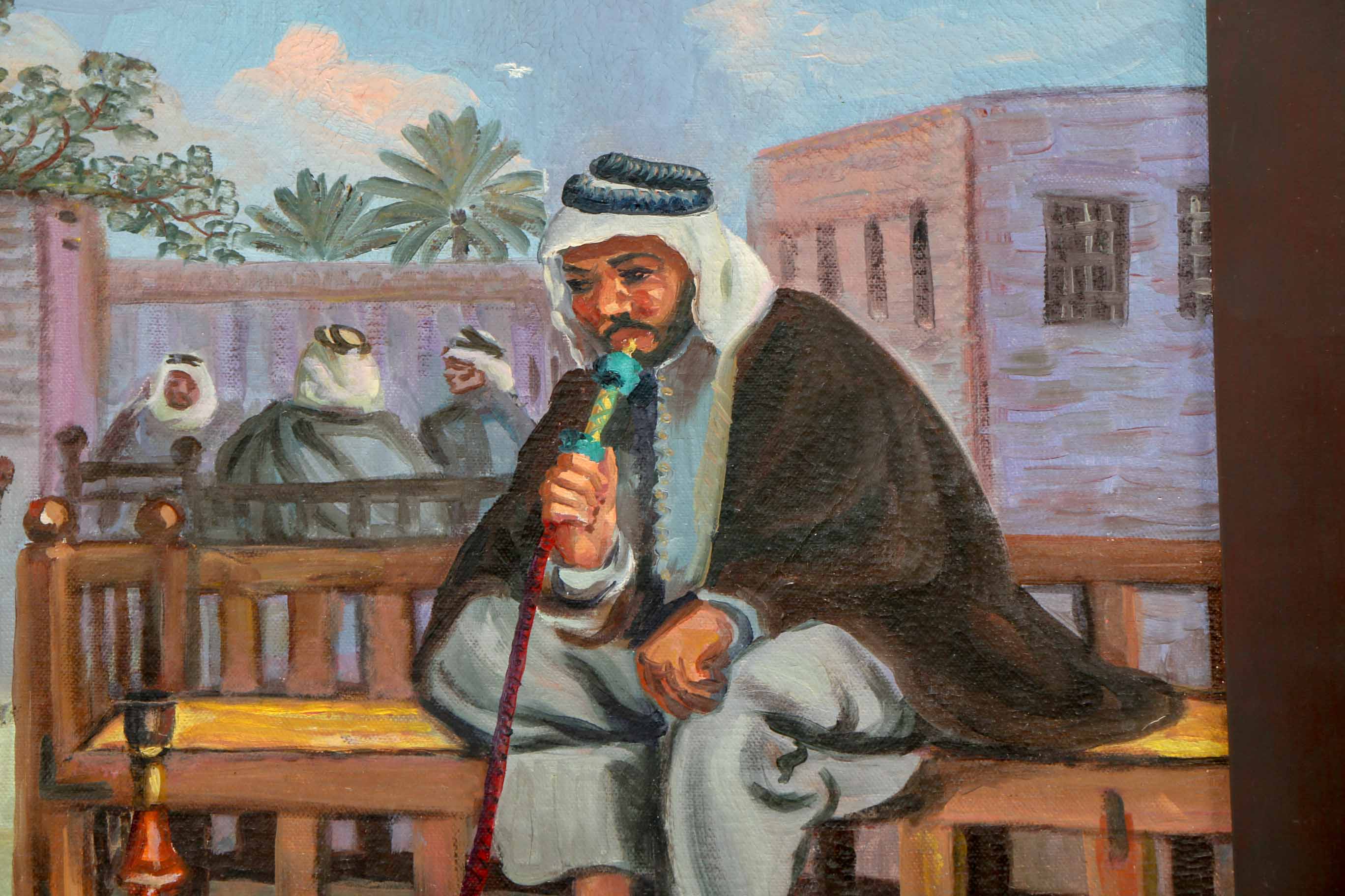 Original Signed Oil Painting of Man Smoking Hookah