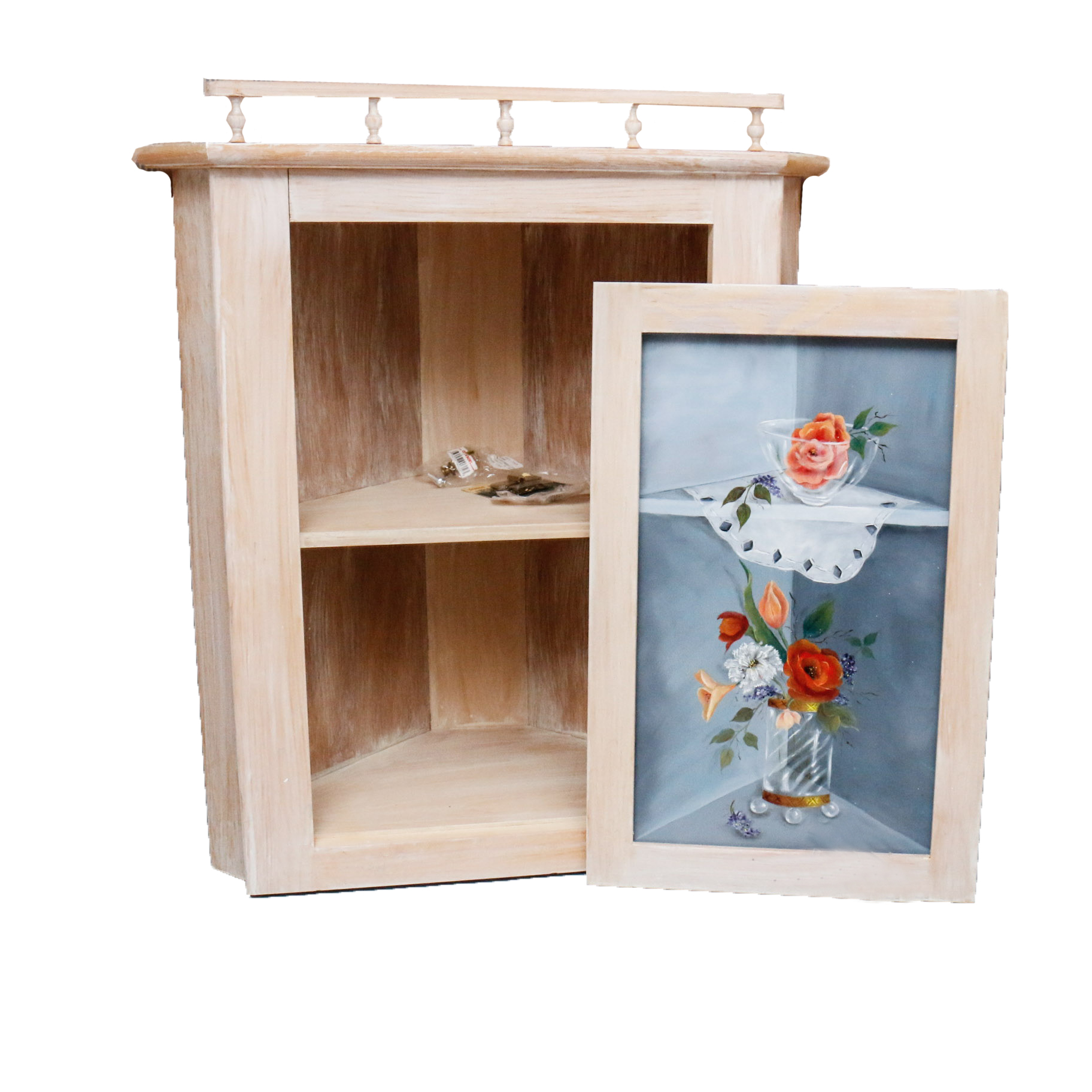 Unfinished Hand Painted Corner Medicine Cabinet