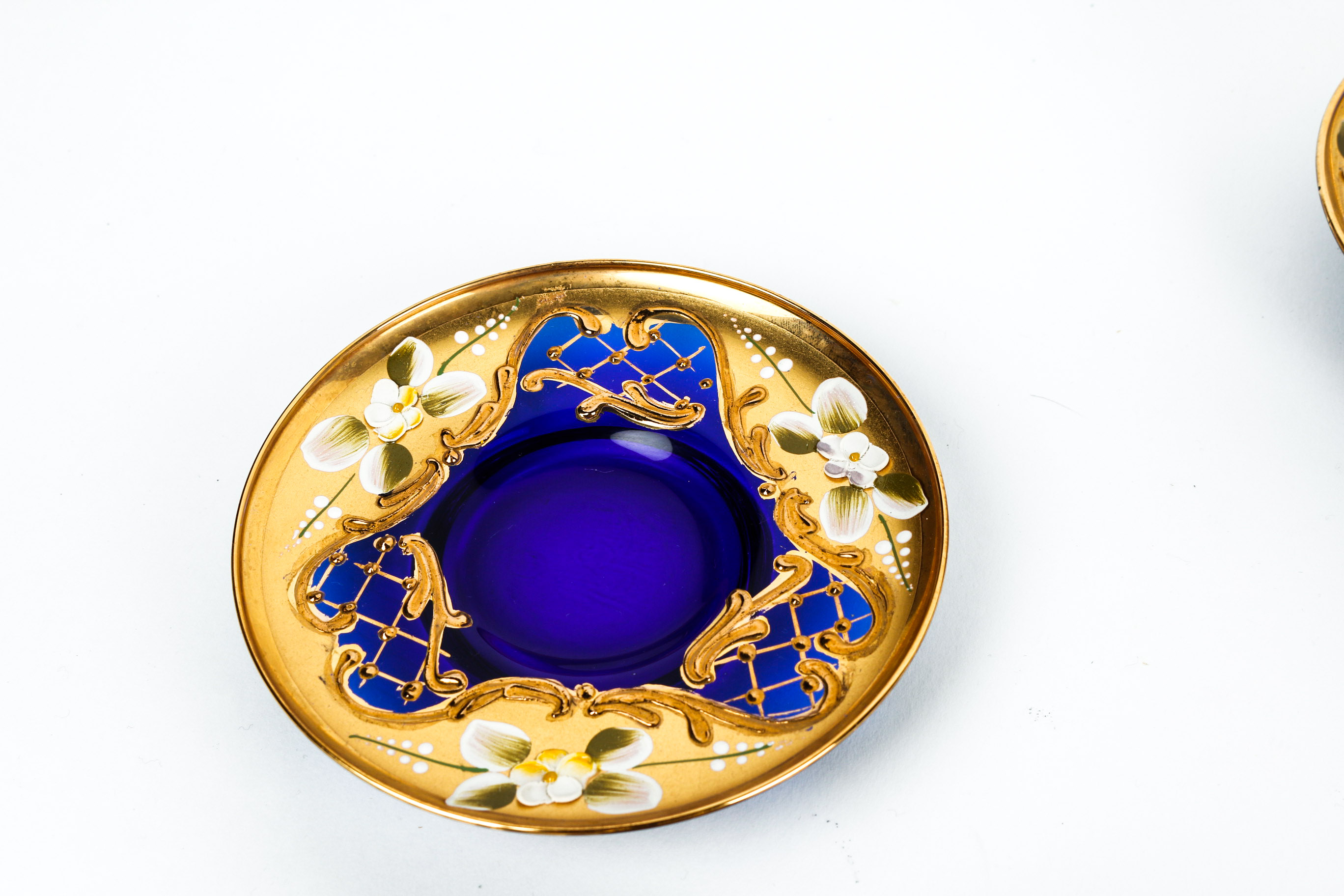 Hand Painted Venetian Murano Glass Tea Set in Cobalt and 24K Gold