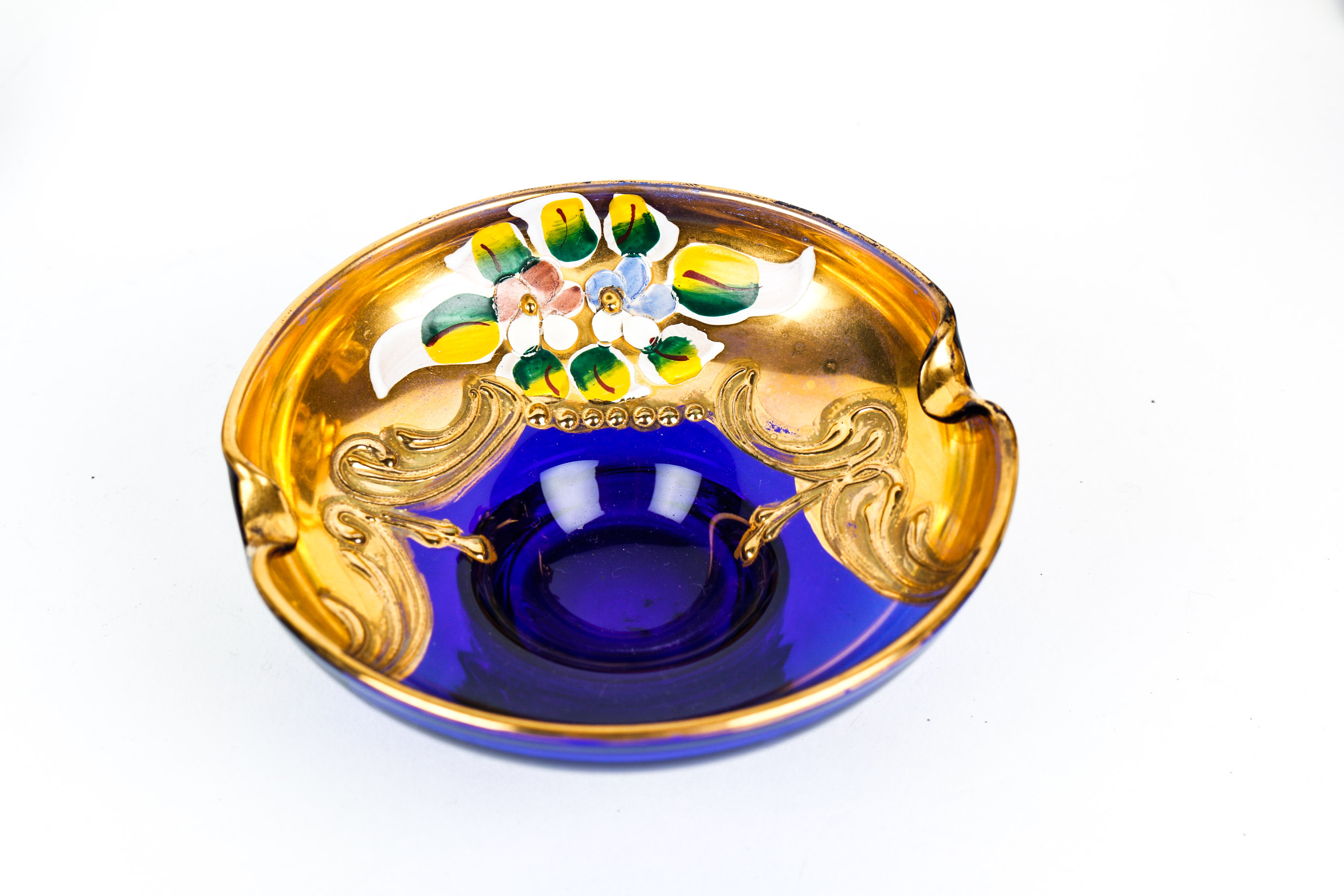 Hand Painted Venetian Murano Glass Tea Set in Cobalt and 24K Gold