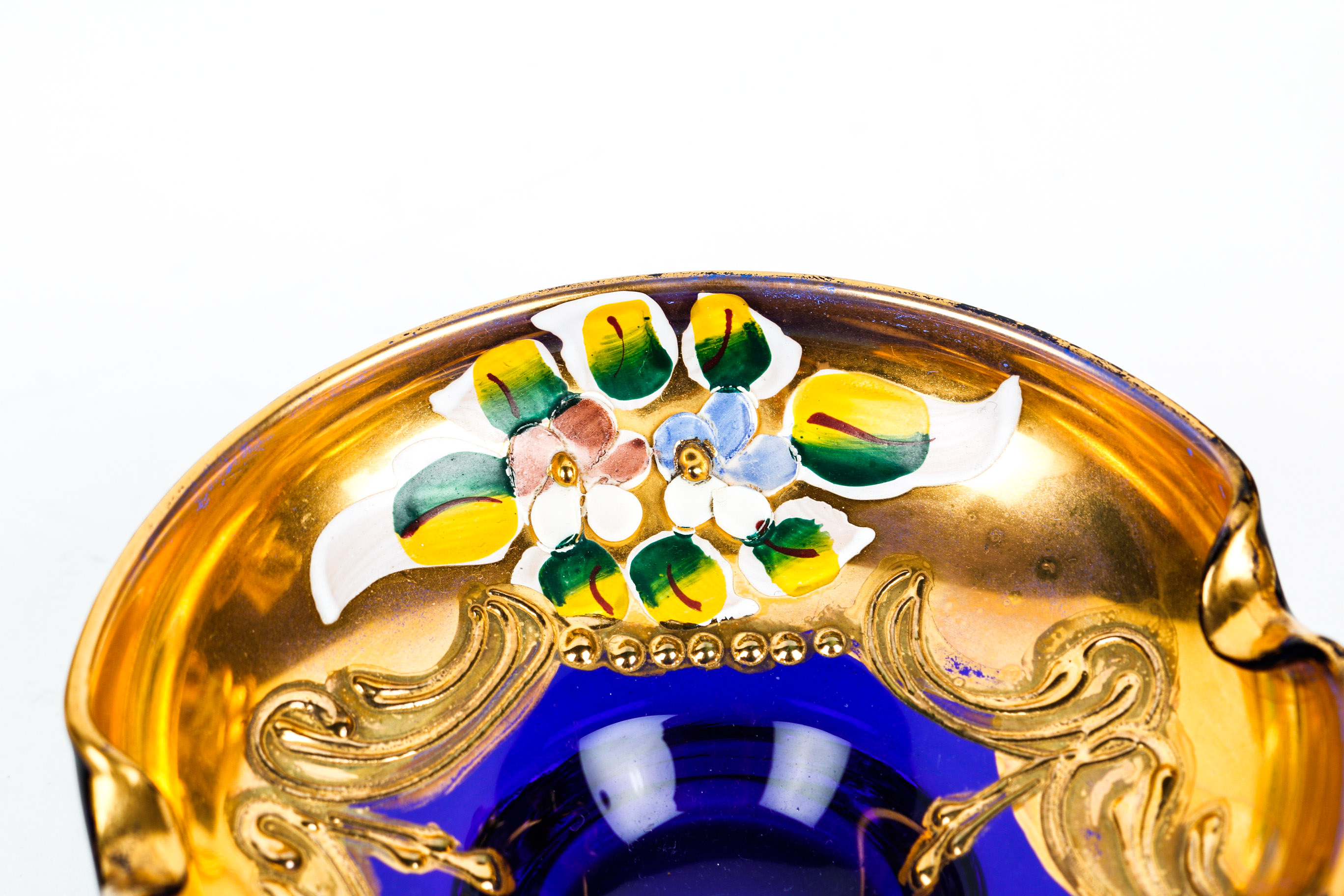 Hand Painted Venetian Murano Glass Tea Set in Cobalt and 24K Gold