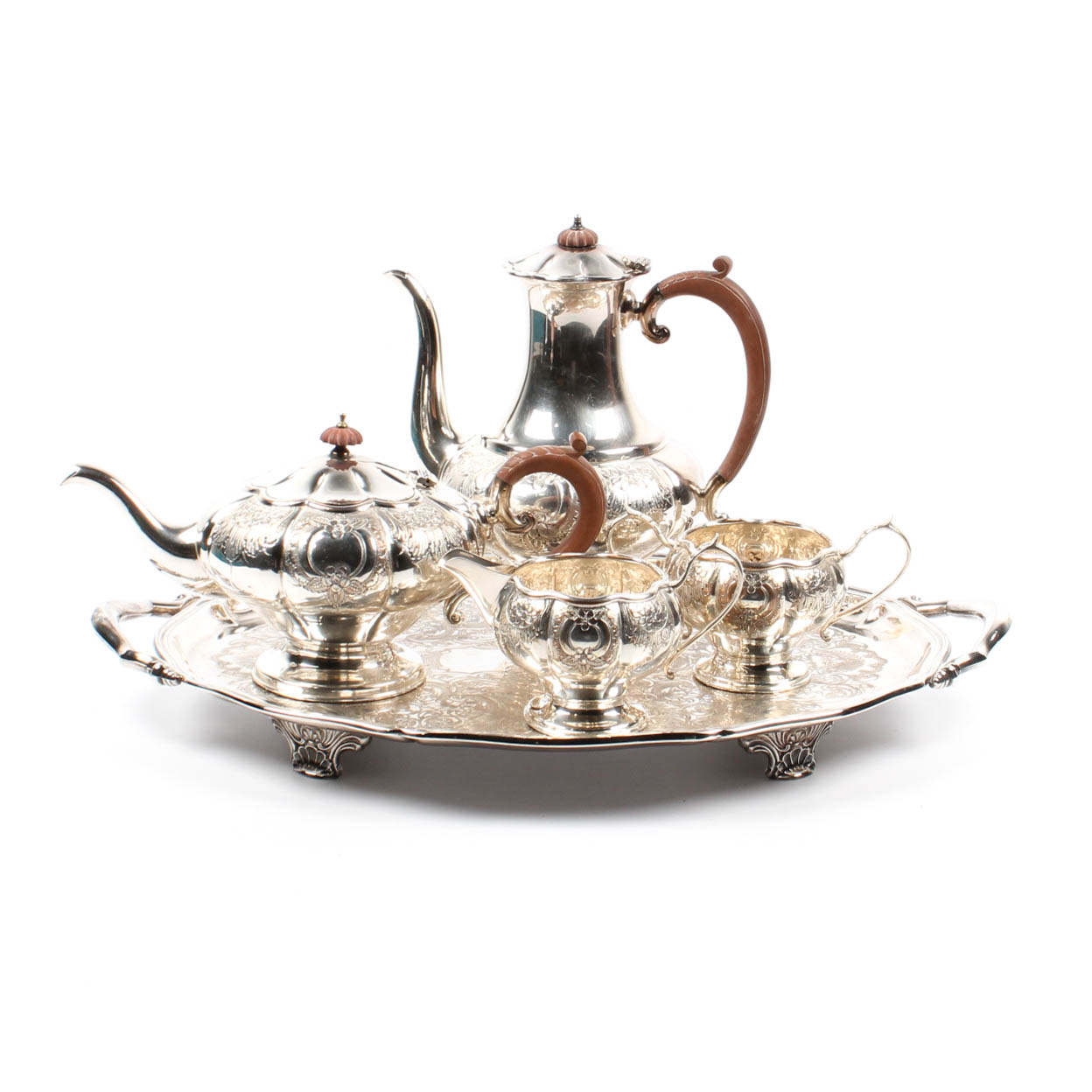 Old Sheffield Plate Reproduction Silverplate Tea and Coffee Service