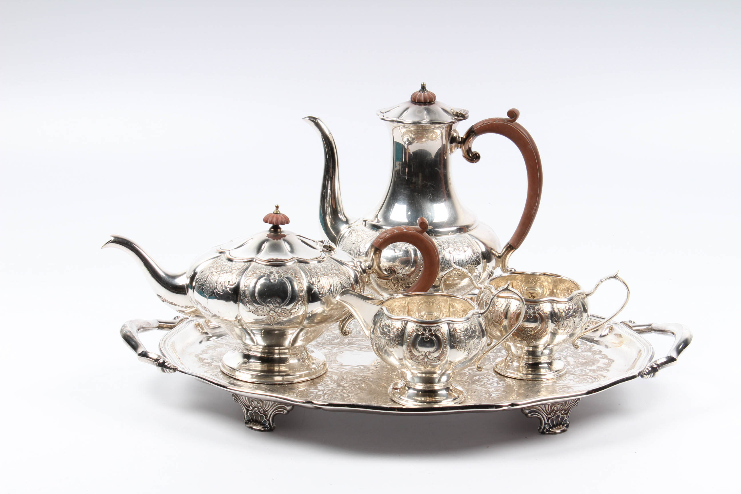 Old Sheffield Plate Reproduction Silverplate Tea and Coffee Service