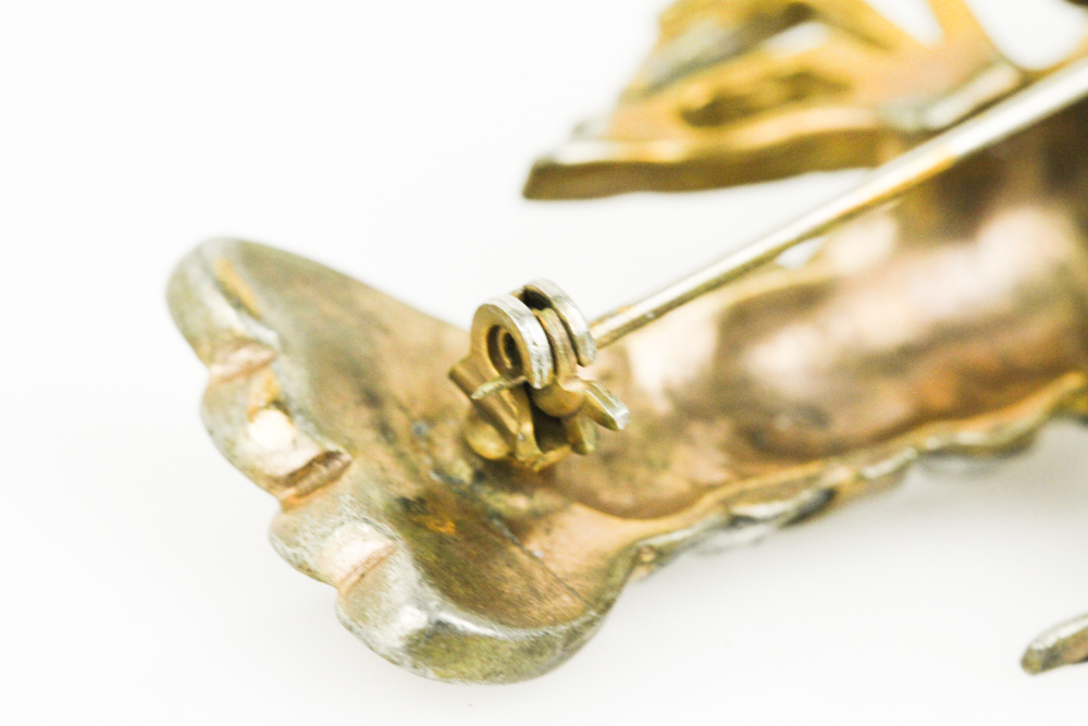 Gold Tone Lobster Brooch with Rhinestones