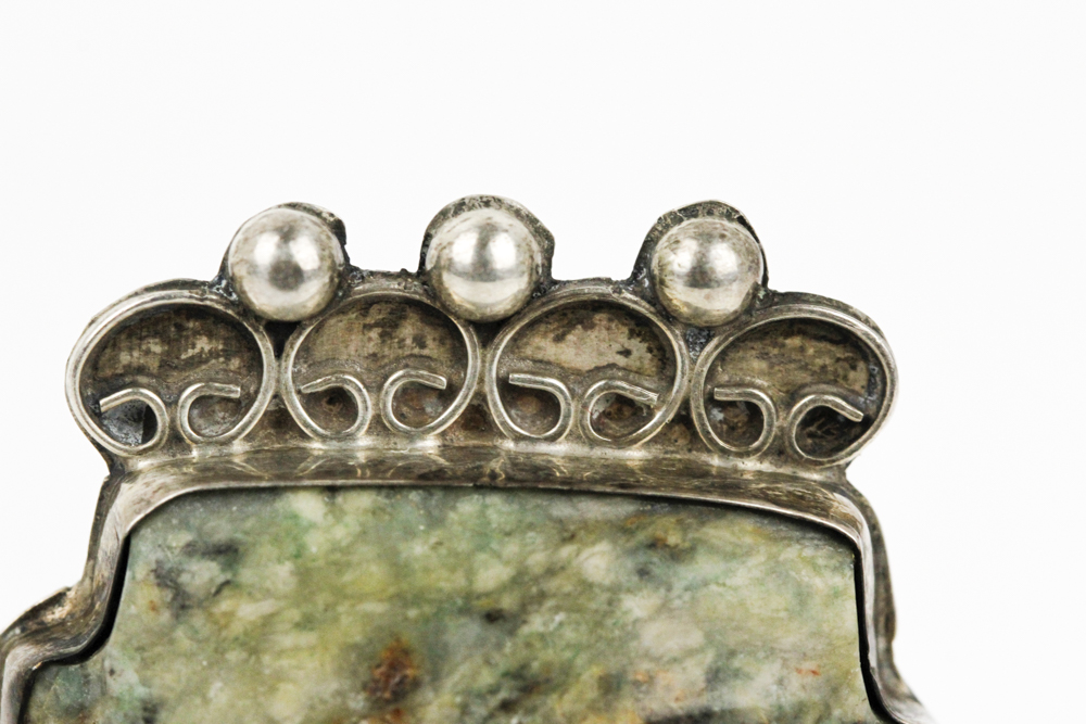 Mayan Carved Jasper and Sterling Silver Pendant Brooch