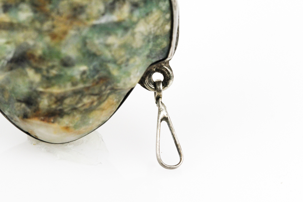 Mayan Carved Jasper and Sterling Silver Pendant Brooch