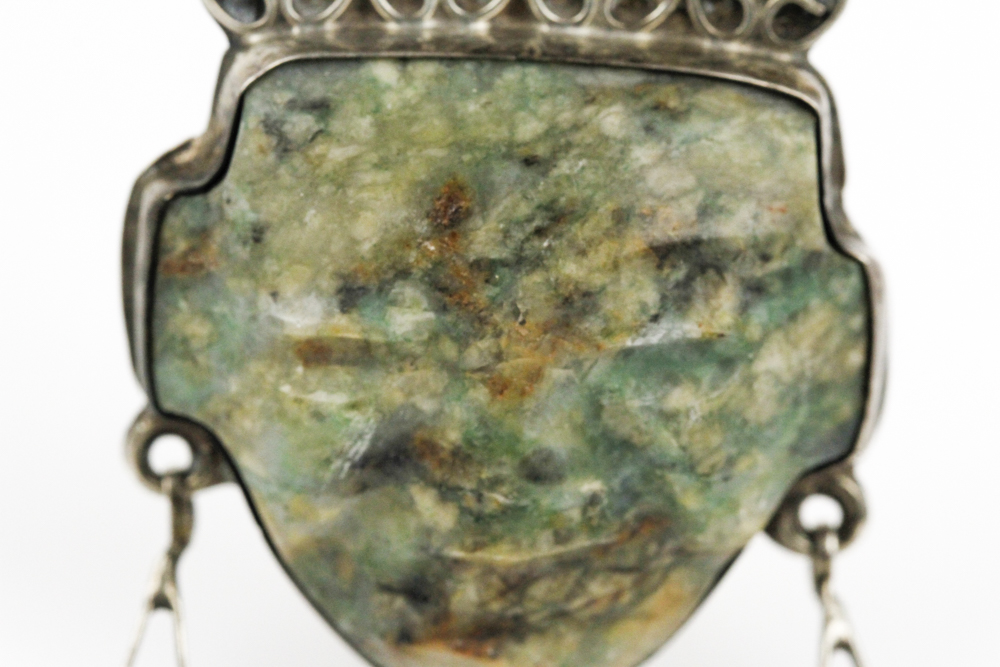 Mayan Carved Jasper and Sterling Silver Pendant Brooch