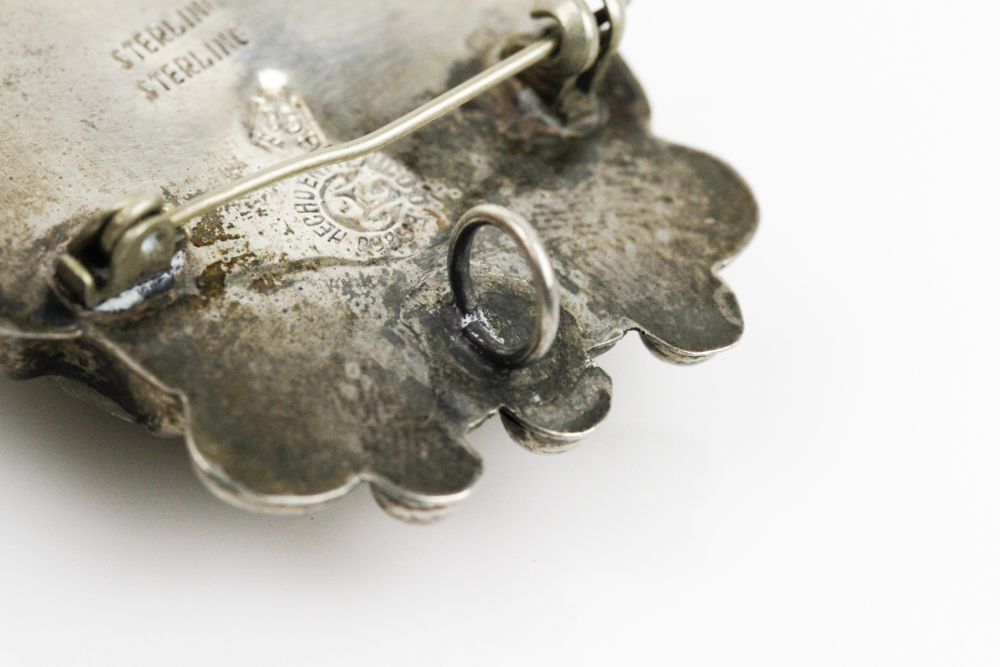 Mayan Carved Jasper and Sterling Silver Pendant Brooch