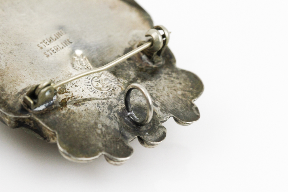 Mayan Carved Jasper and Sterling Silver Pendant Brooch