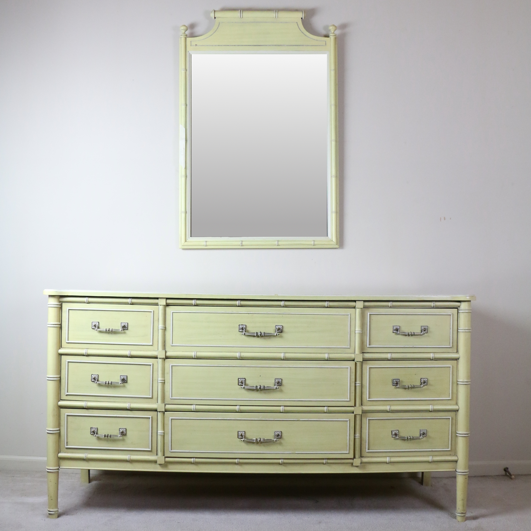 Vintage "Bali Hai" Faux-Bamboo Dresser and Mirror by Henry Link