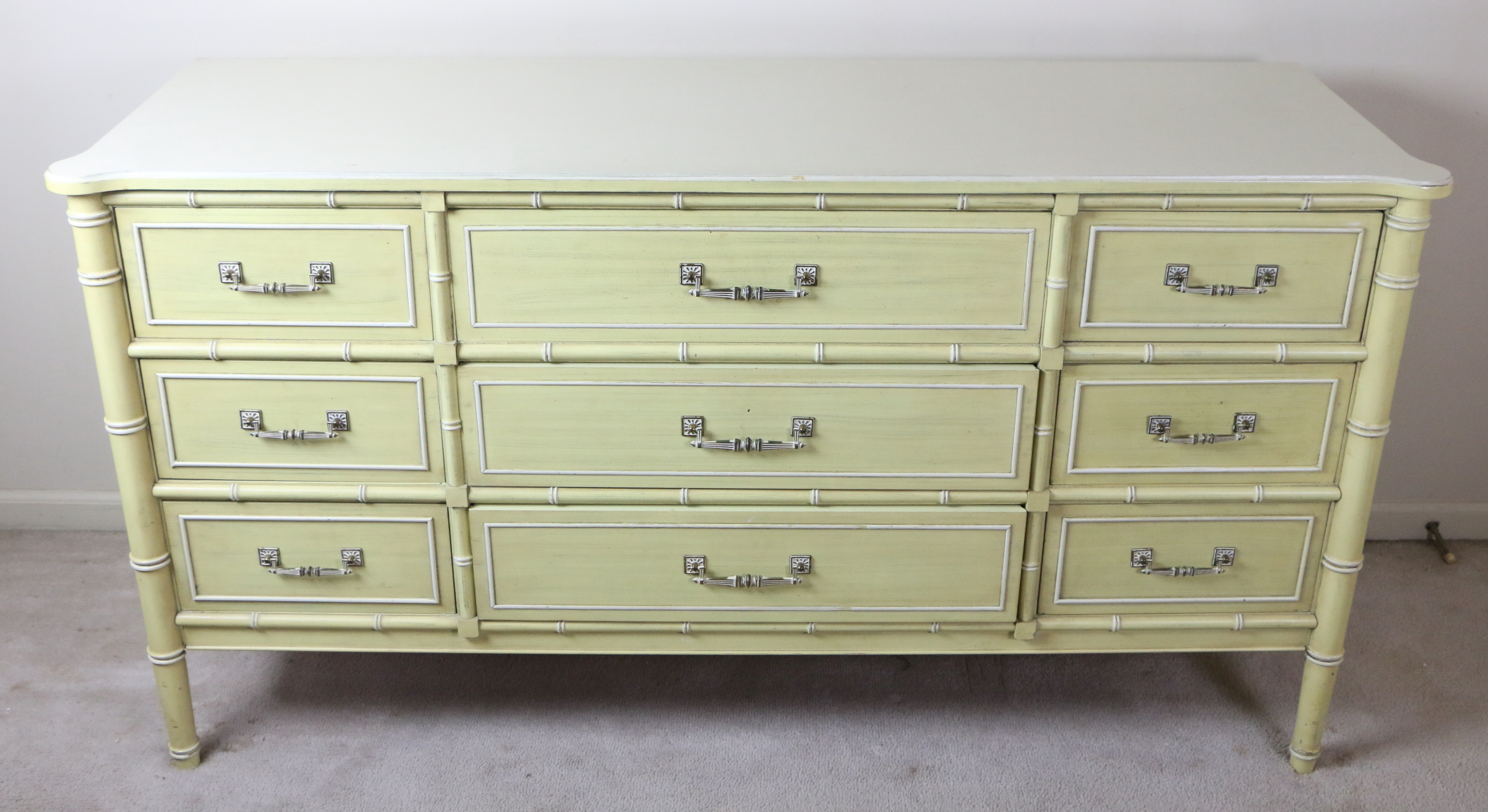 Vintage "Bali Hai" Faux-Bamboo Dresser and Mirror by Henry Link