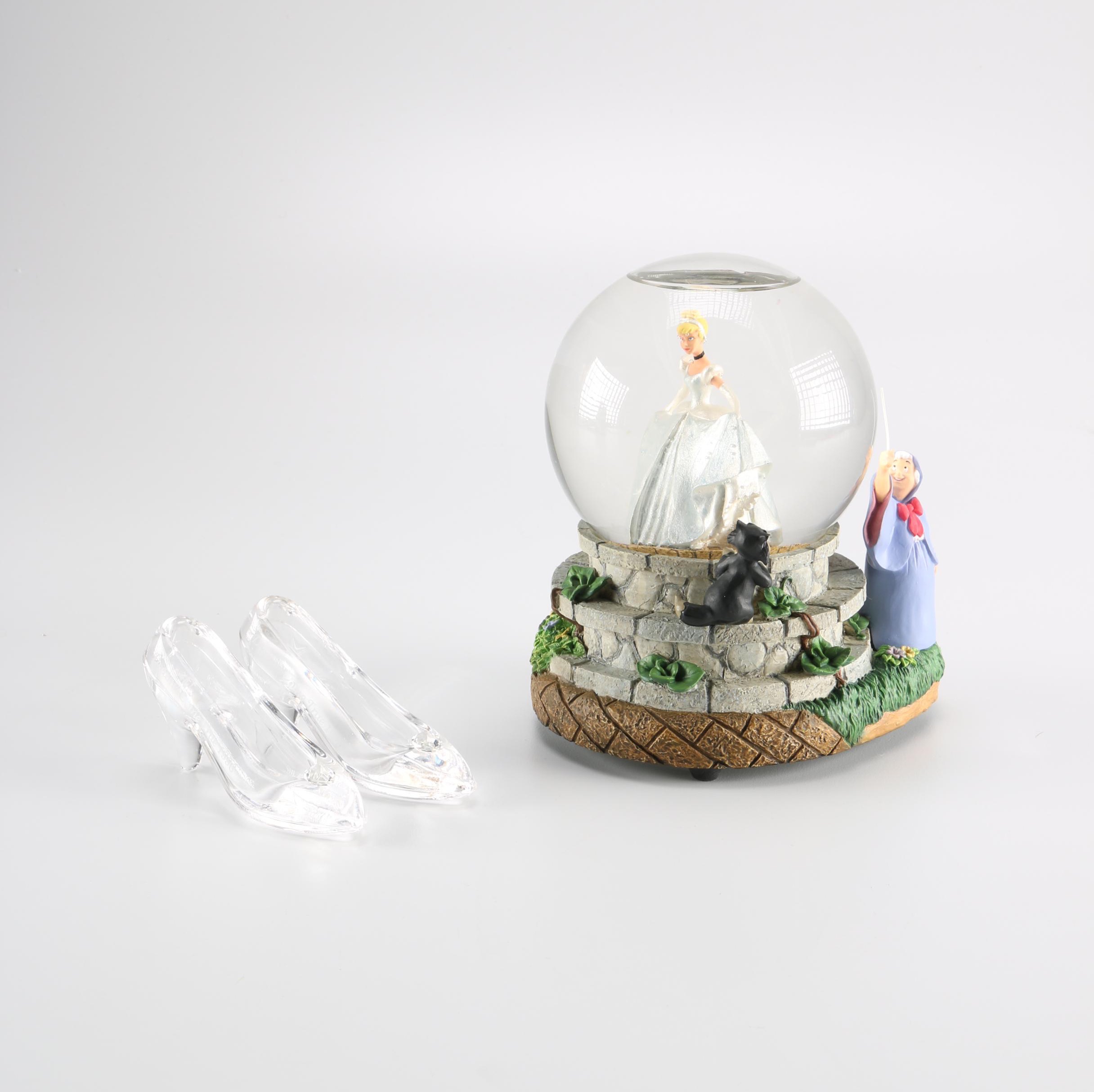 Walt Disney's "Cinderella" Snow Globe and Disney Collection Glass Slippers