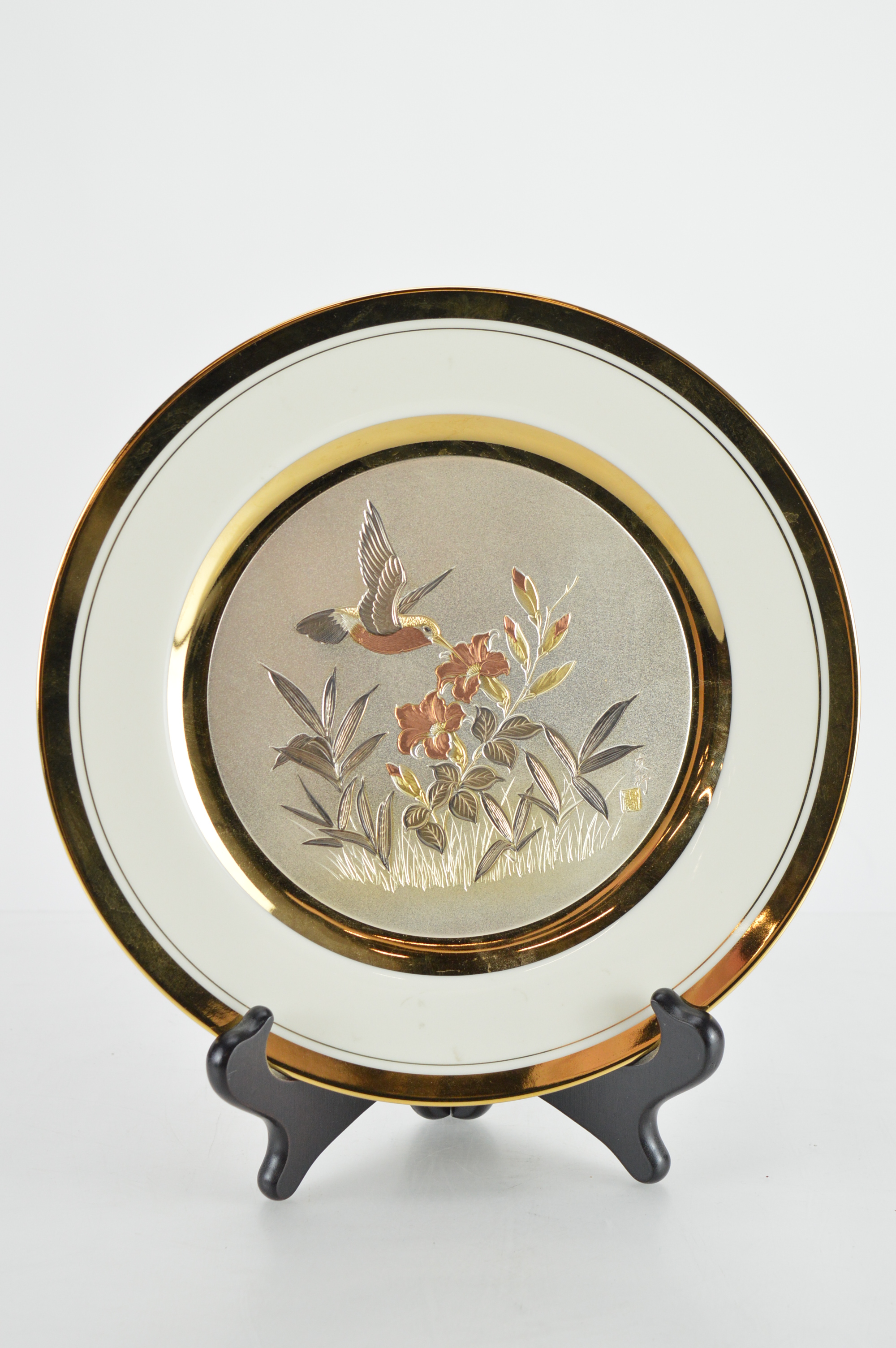 Japanese "The Art of Chokin" Collectible Plate with 24K Gold Rim