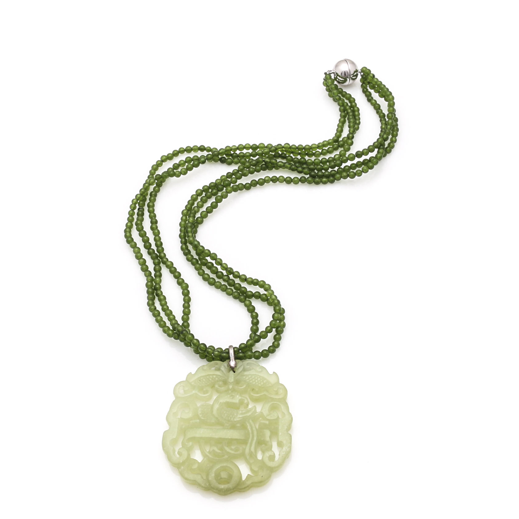 Sterling Silver Beaded Nephrite Pendant Necklace