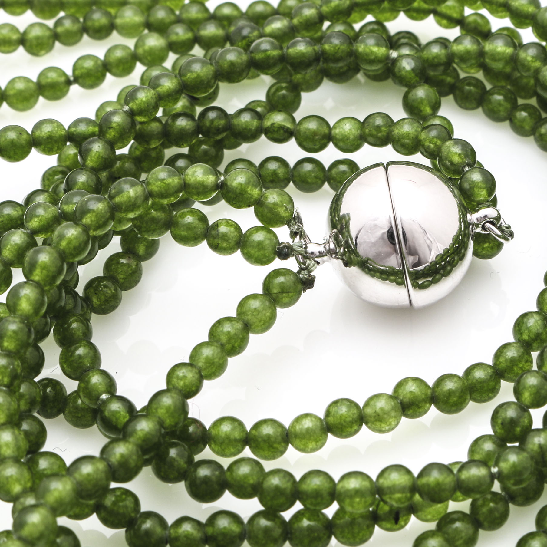 Sterling Silver Beaded Nephrite Pendant Necklace