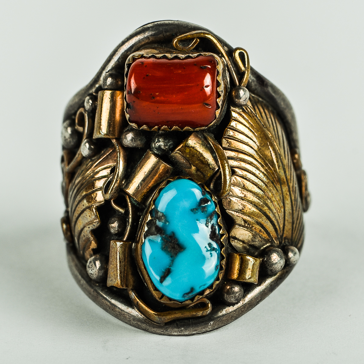 Dorothy Spencer Navajo Sterling Silver, Coral, and Turquoise Ring