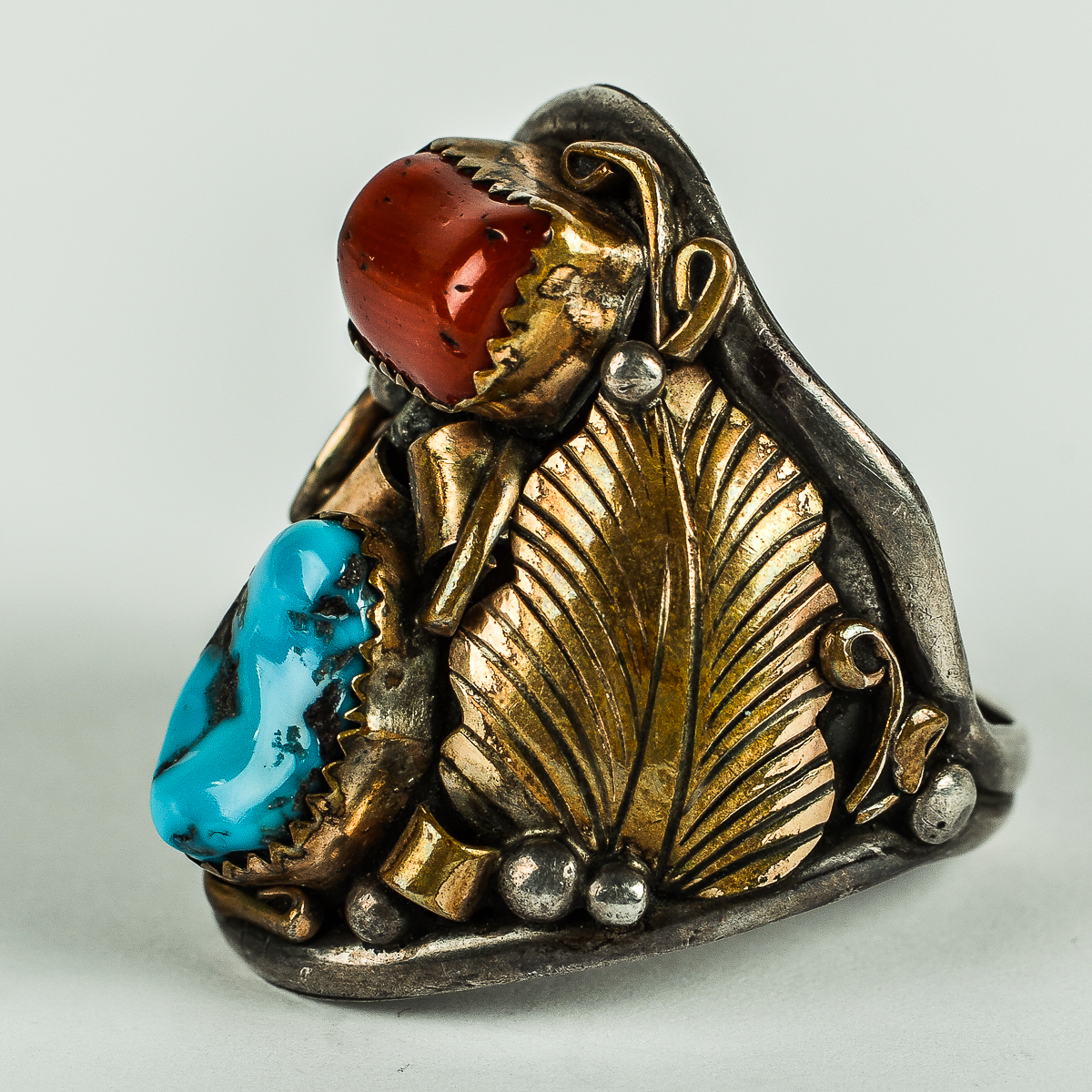 Dorothy Spencer Navajo Sterling Silver, Coral, and Turquoise Ring