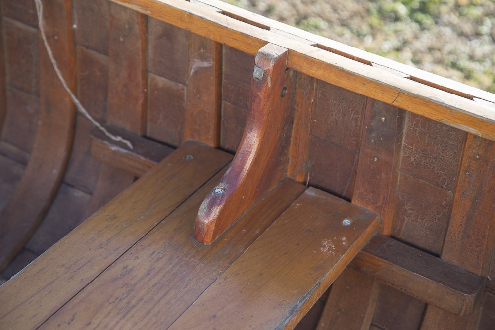 Vintage Canvas Covered Mahogany Rowboat