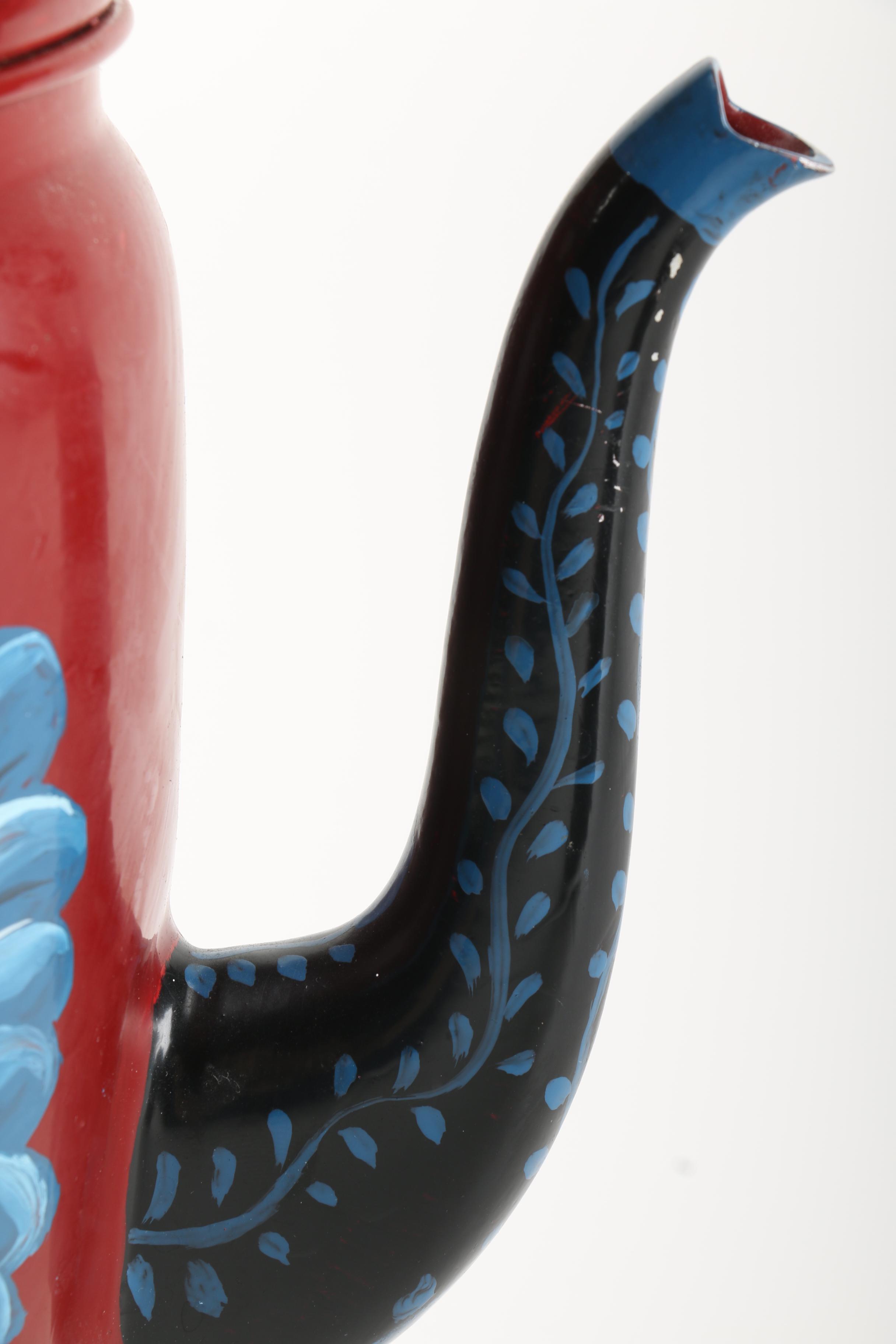 Aluminum and Stainless Steel Hen and Rooster Motif Coffee Makers