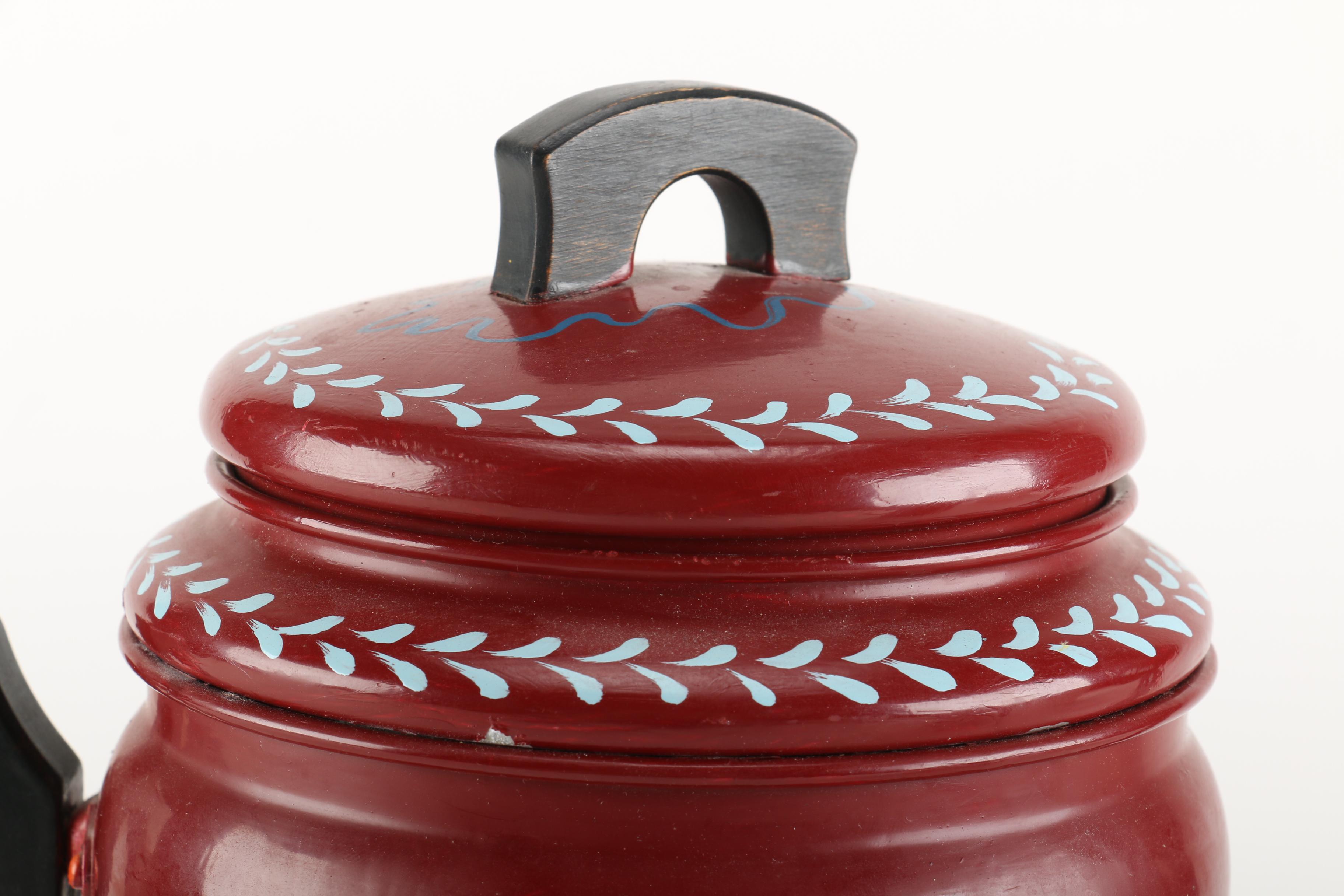 Aluminum and Stainless Steel Hen and Rooster Motif Coffee Makers