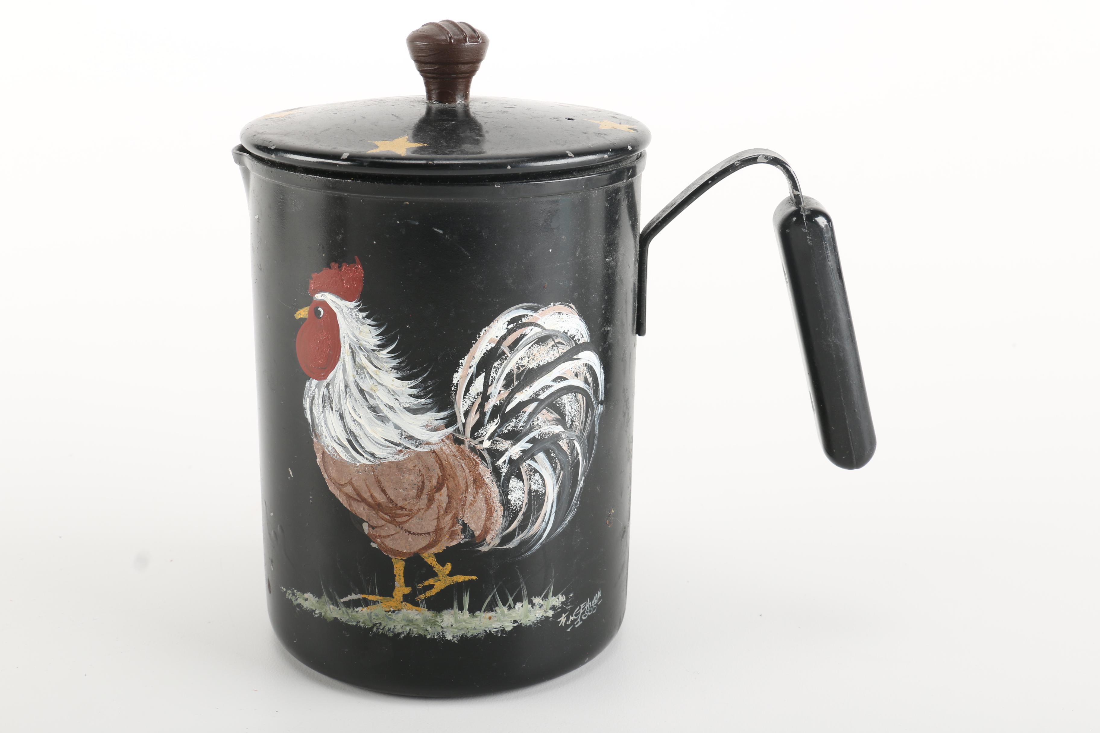 Aluminum and Stainless Steel Hen and Rooster Motif Coffee Makers