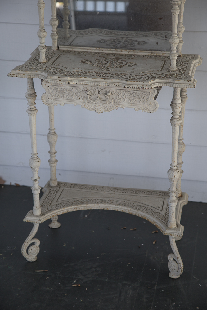 Antique Metal Mirrored Stand with Drawer