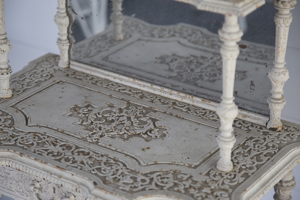 Antique Metal Mirrored Stand with Drawer