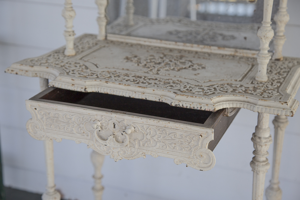 Antique Metal Mirrored Stand with Drawer