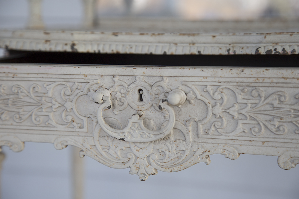 Antique Metal Mirrored Stand with Drawer