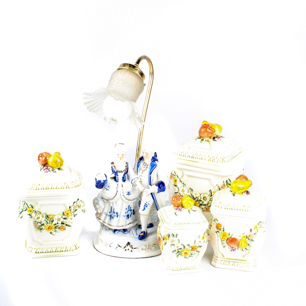 Vintage Lefton "Fruit Fantasia" Canister Set with Figural Lamp