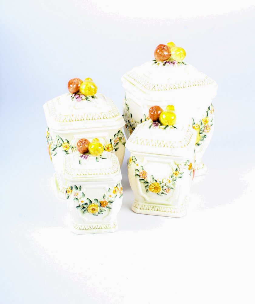 Vintage Lefton "Fruit Fantasia" Canister Set with Figural Lamp