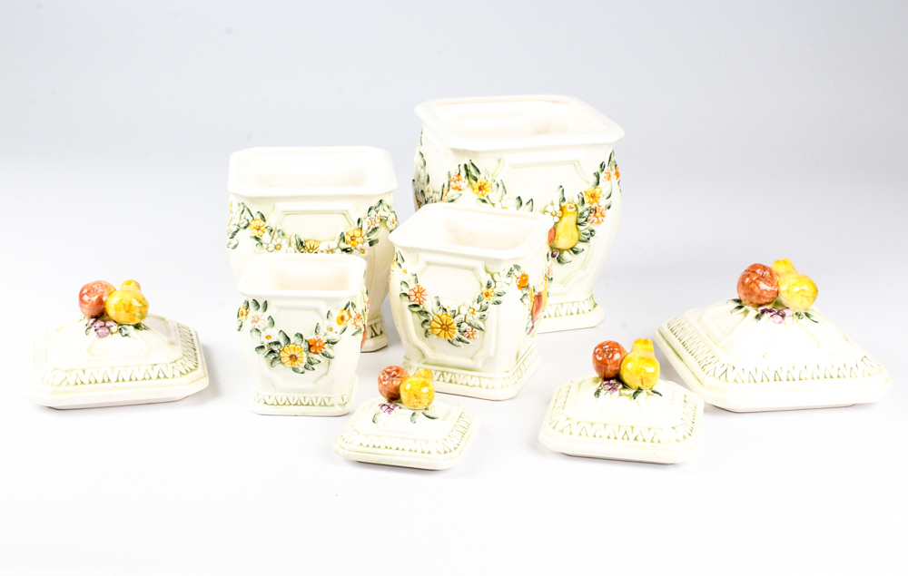 Vintage Lefton "Fruit Fantasia" Canister Set with Figural Lamp