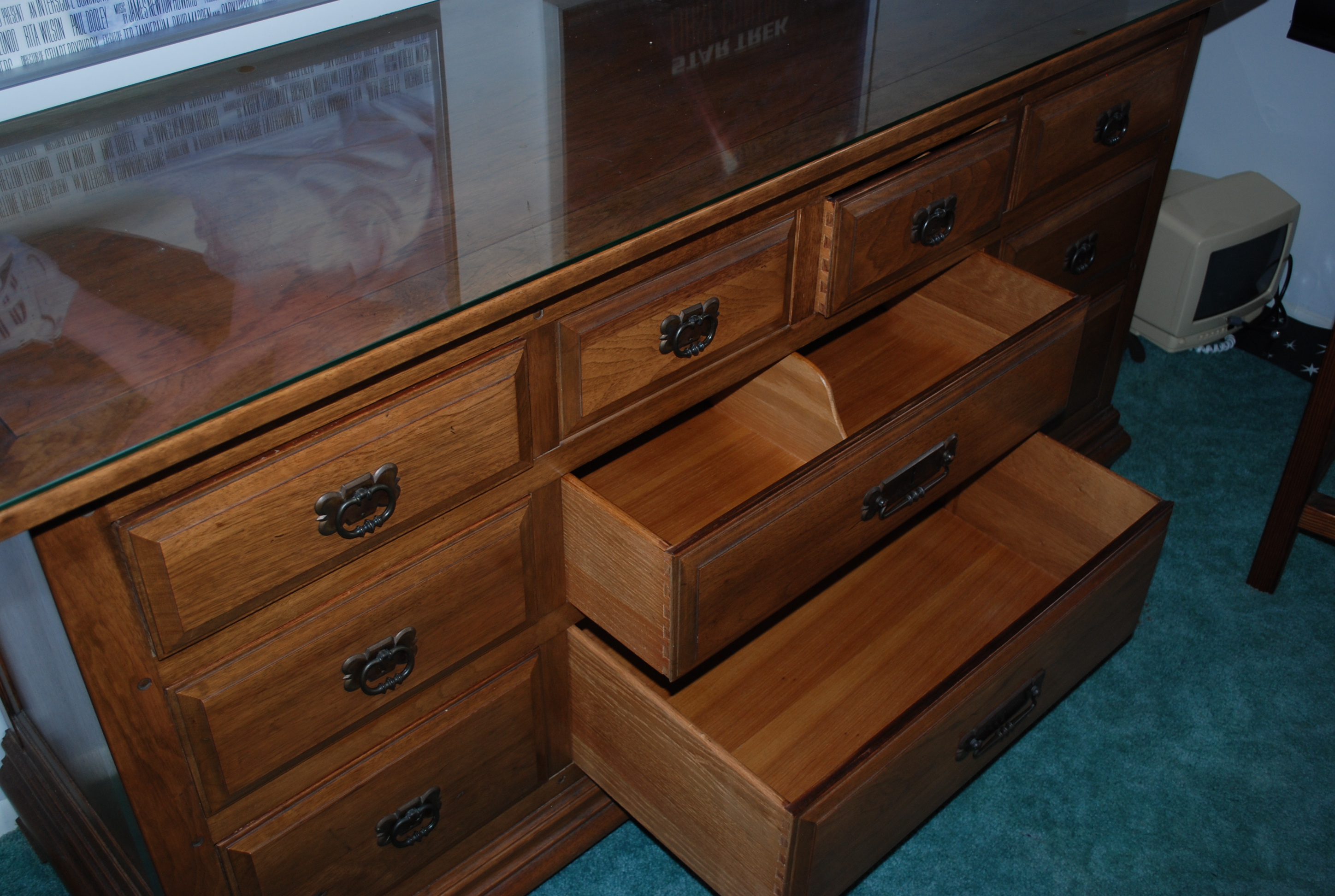 Circa 1980s Dresser With Glass Top