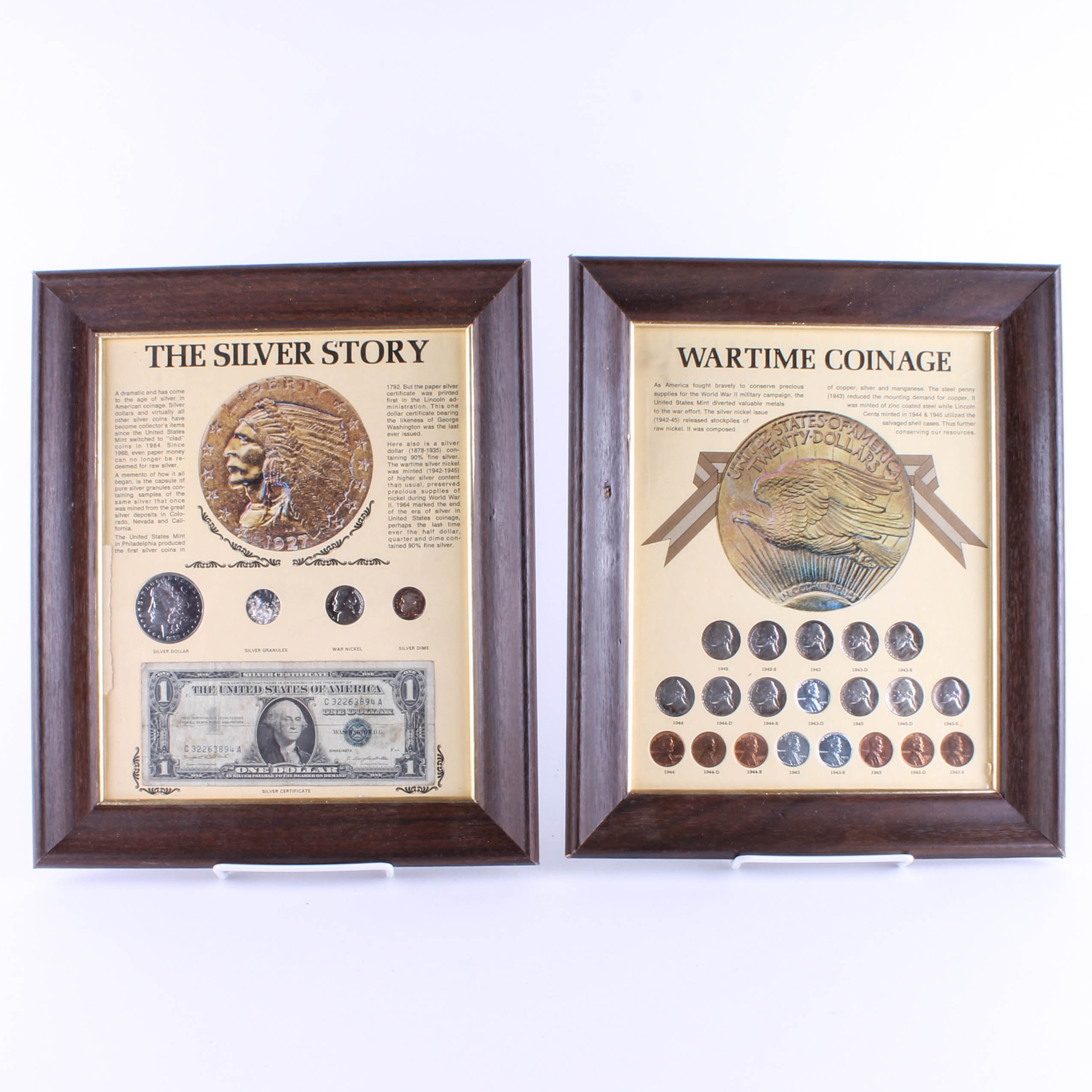 "The Silver Story" and "Wartime Coinage" Framed Currency Display Sets