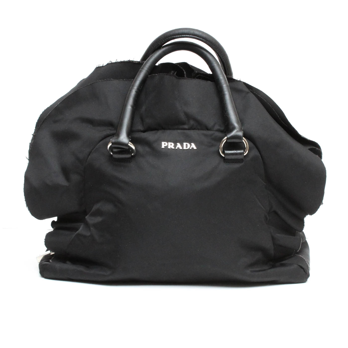 Prada Black Tessuto Nylon Leather Ruffle  Handbag