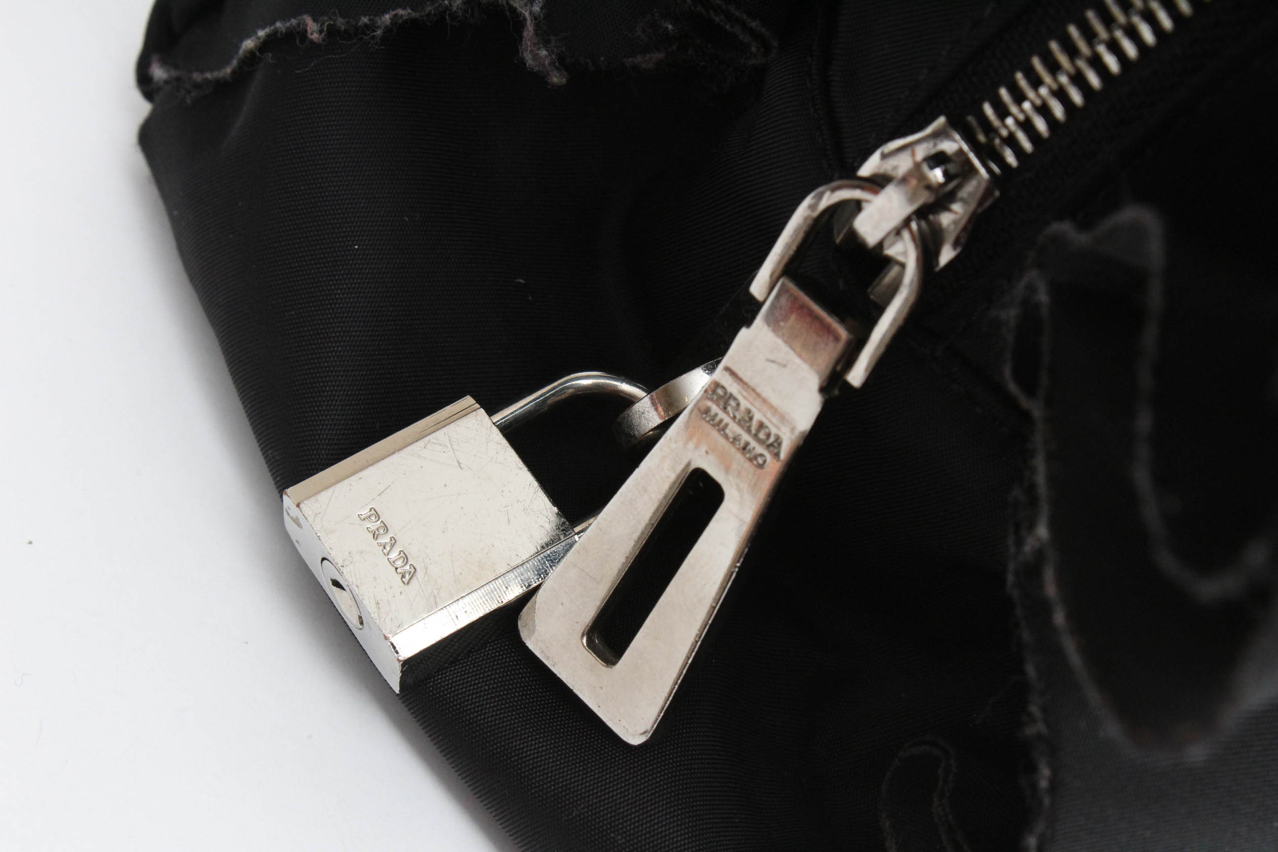 Prada Black Tessuto Nylon Leather Ruffle  Handbag