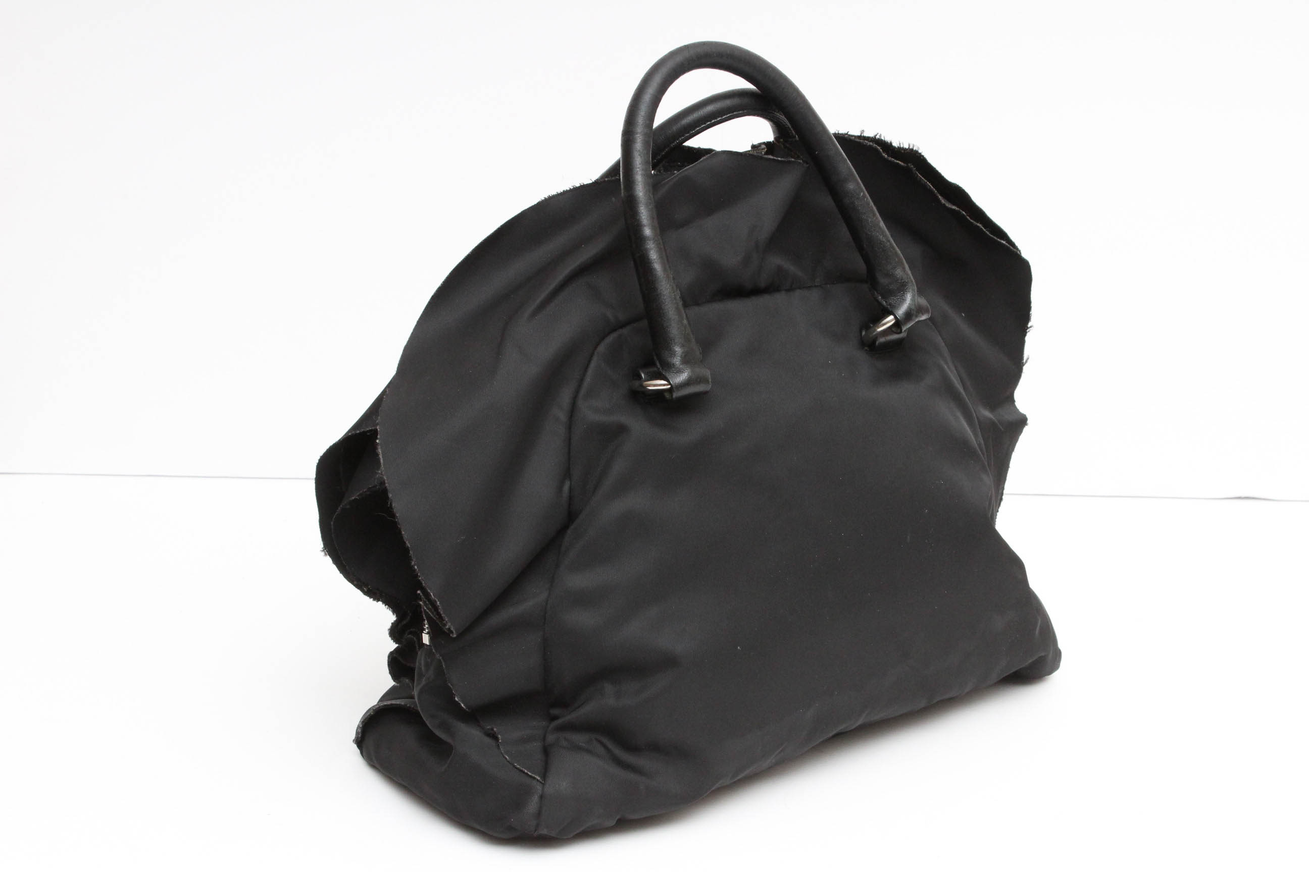 Prada Black Tessuto Nylon Leather Ruffle  Handbag