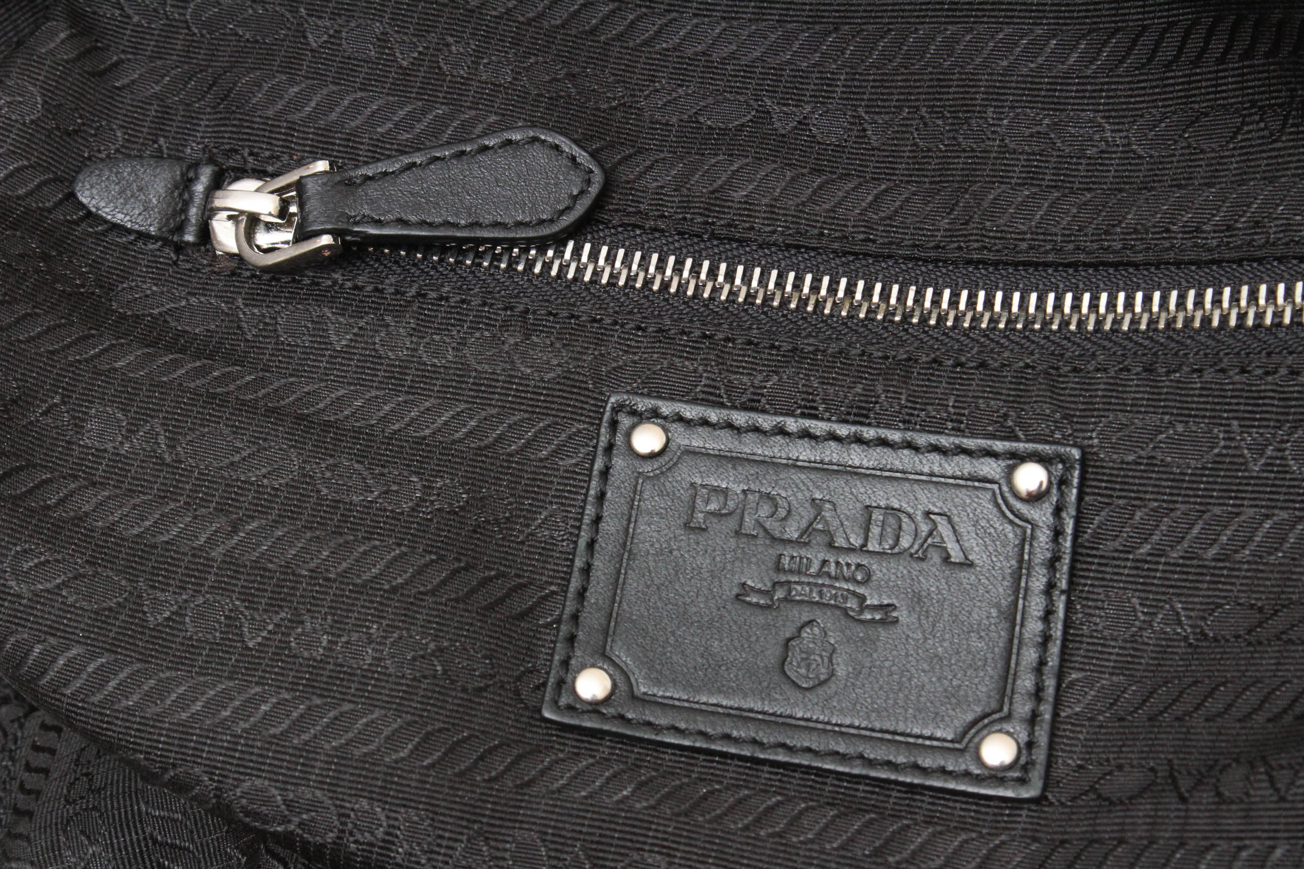 Prada Black Tessuto Nylon Leather Ruffle  Handbag