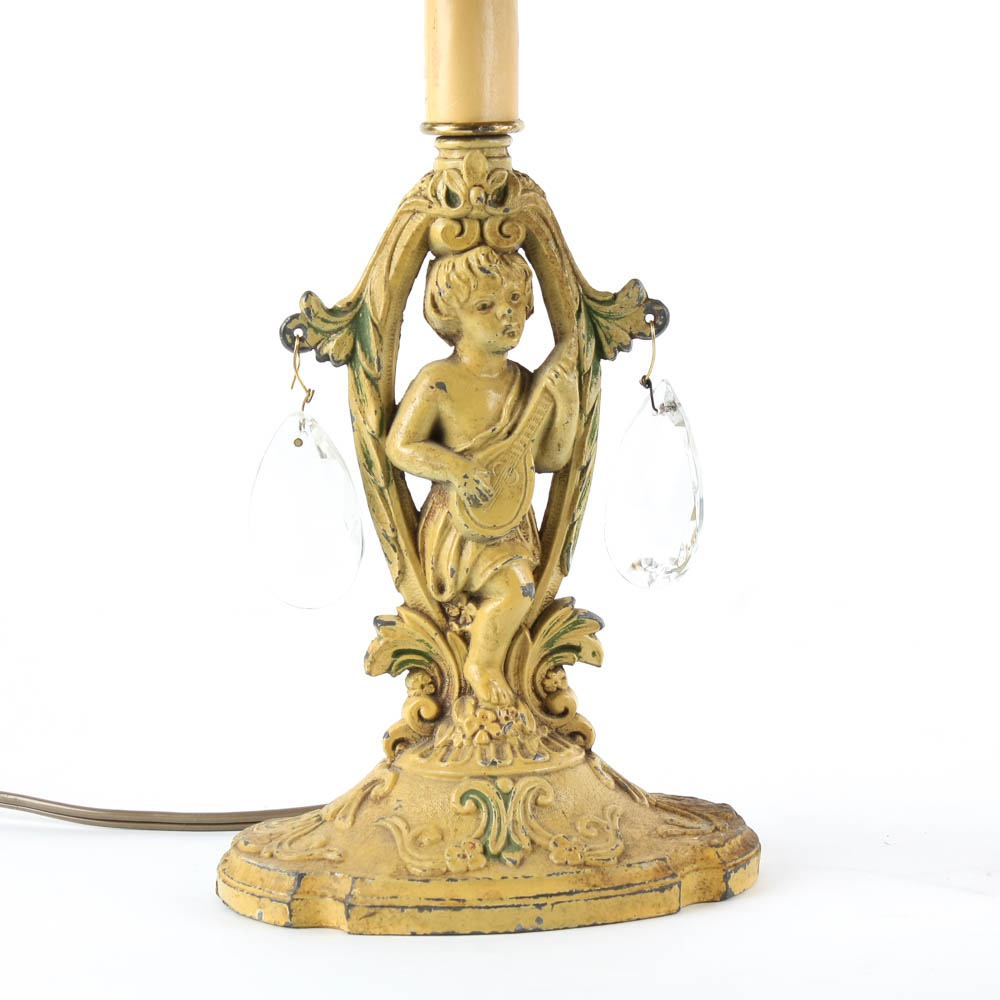 Pair of Stained Glass Cherub Lamps